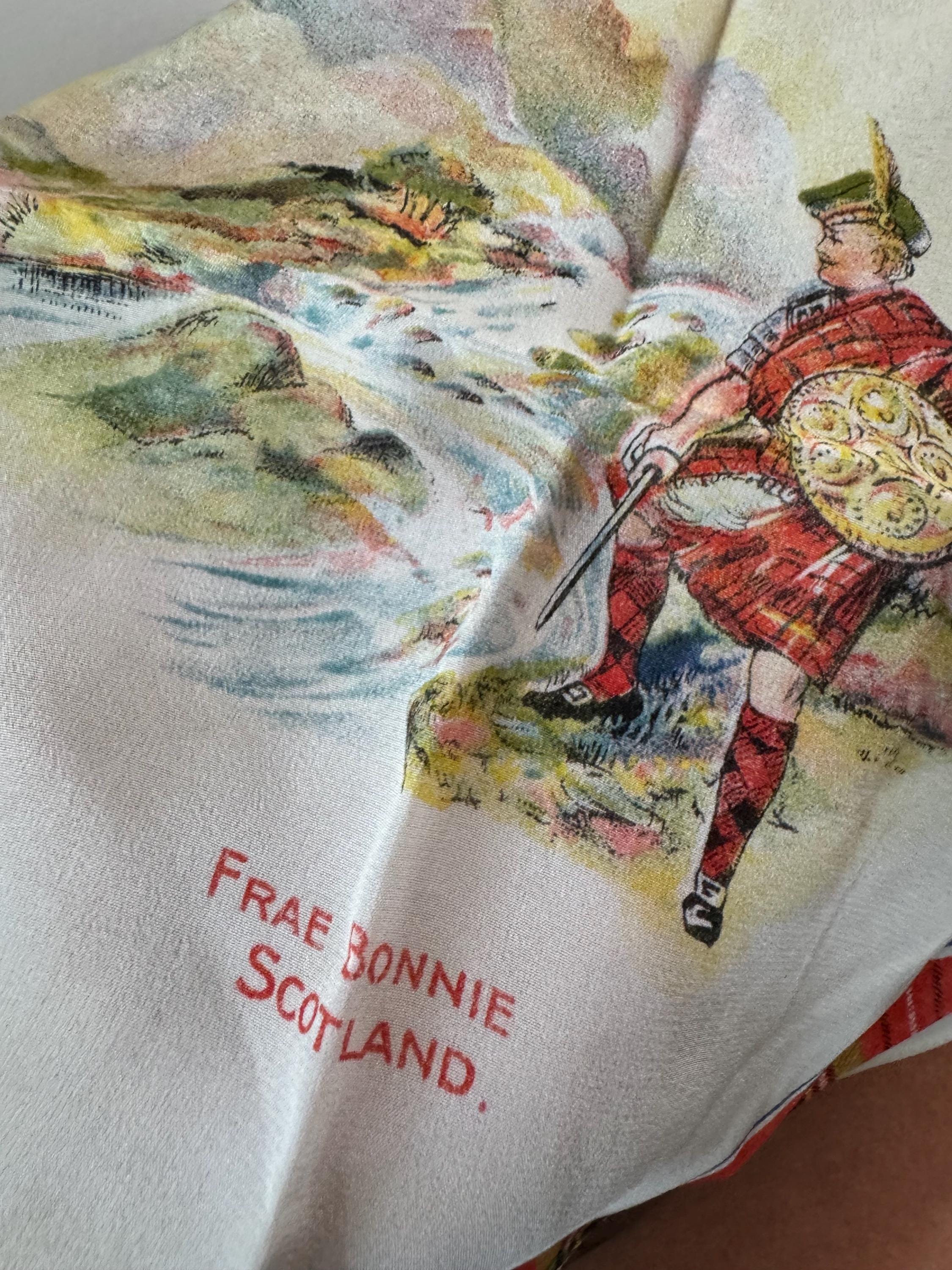 Vintage frae bonnie Scotland  traditional scottish tartan  Handkerchief Hanky Hankie crepe