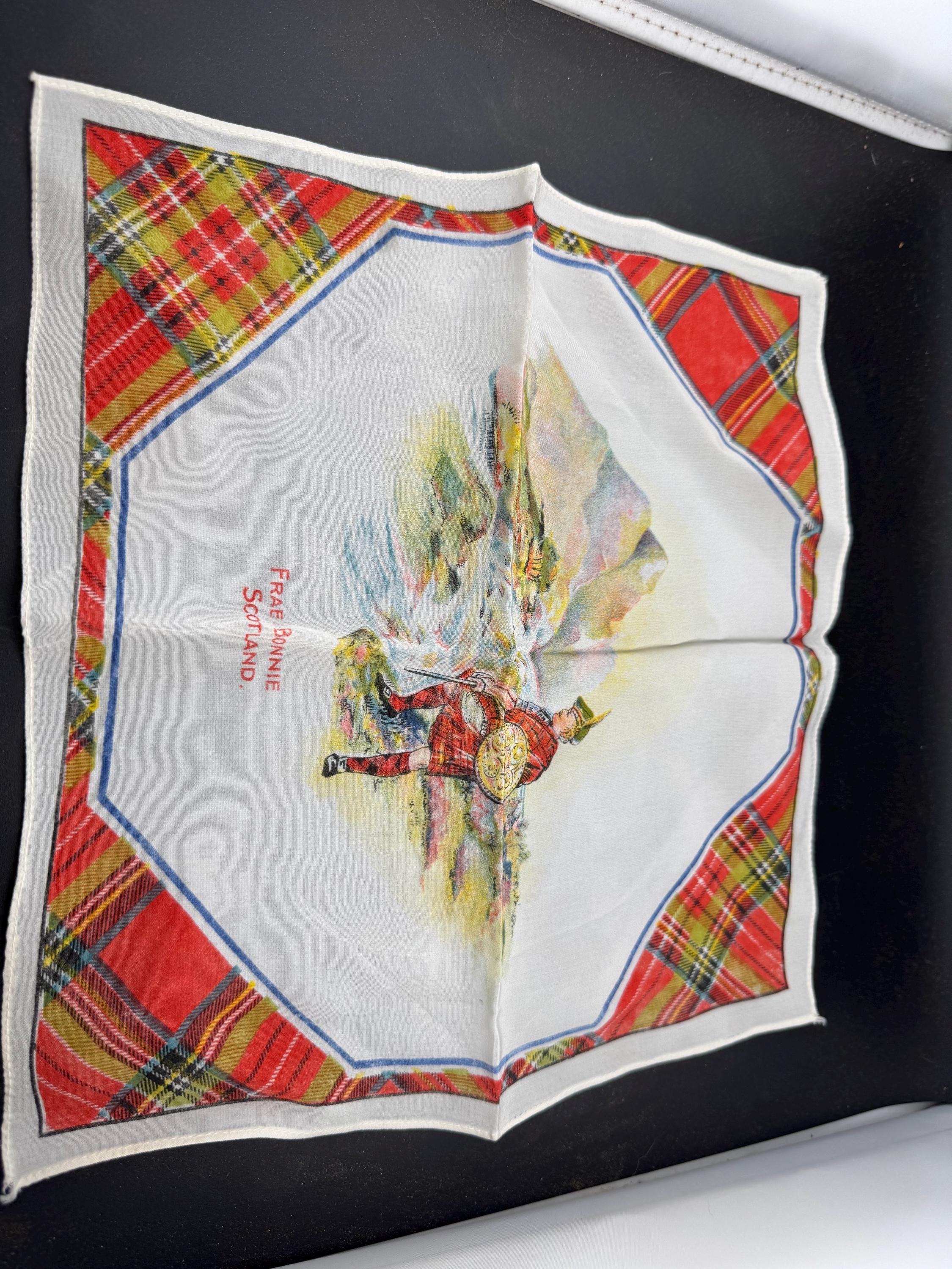 Vintage frae bonnie Scotland  traditional scottish tartan  Handkerchief Hanky Hankie crepe