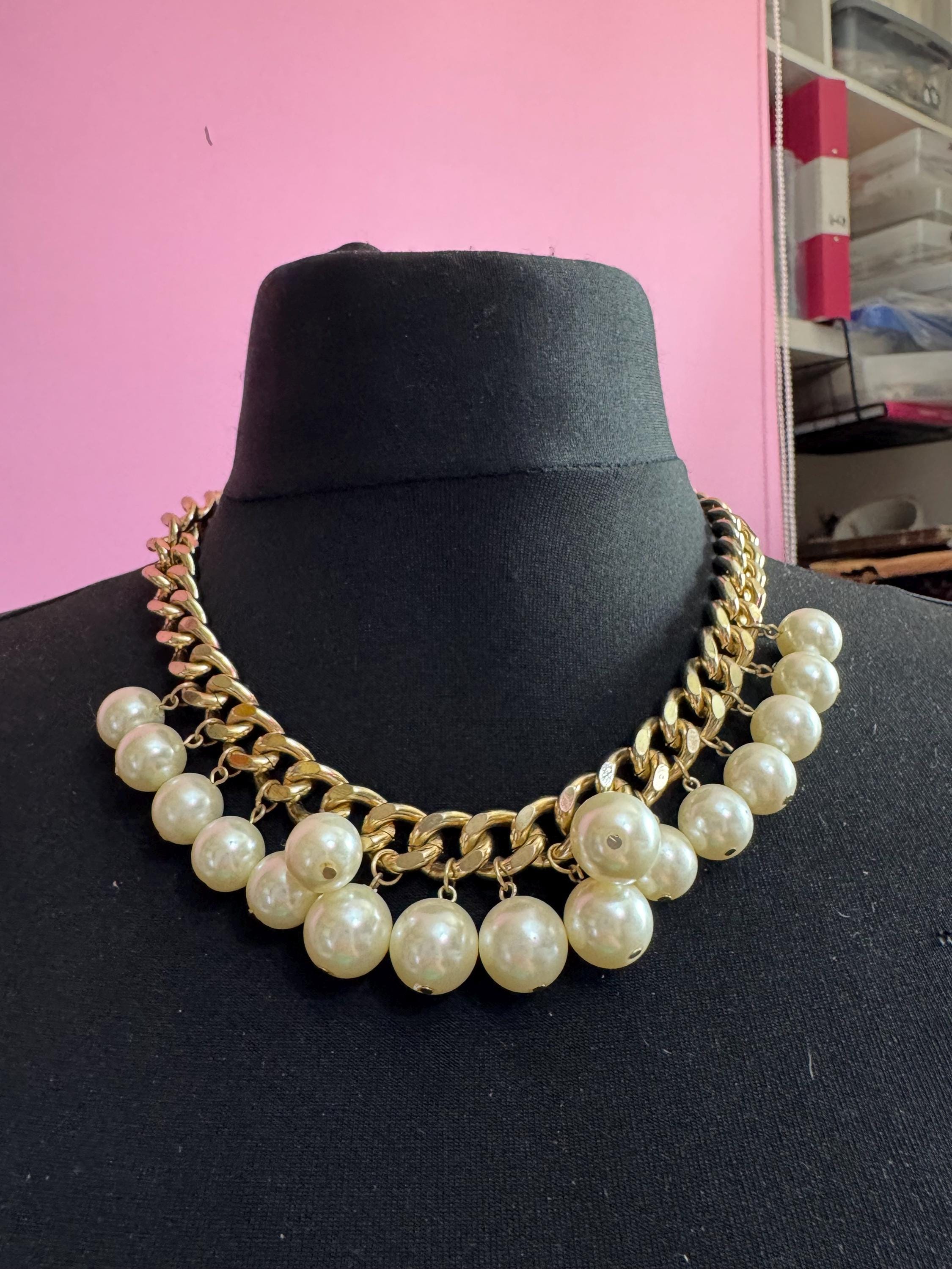retro faux pearl multi strand beaded statement choker necklace