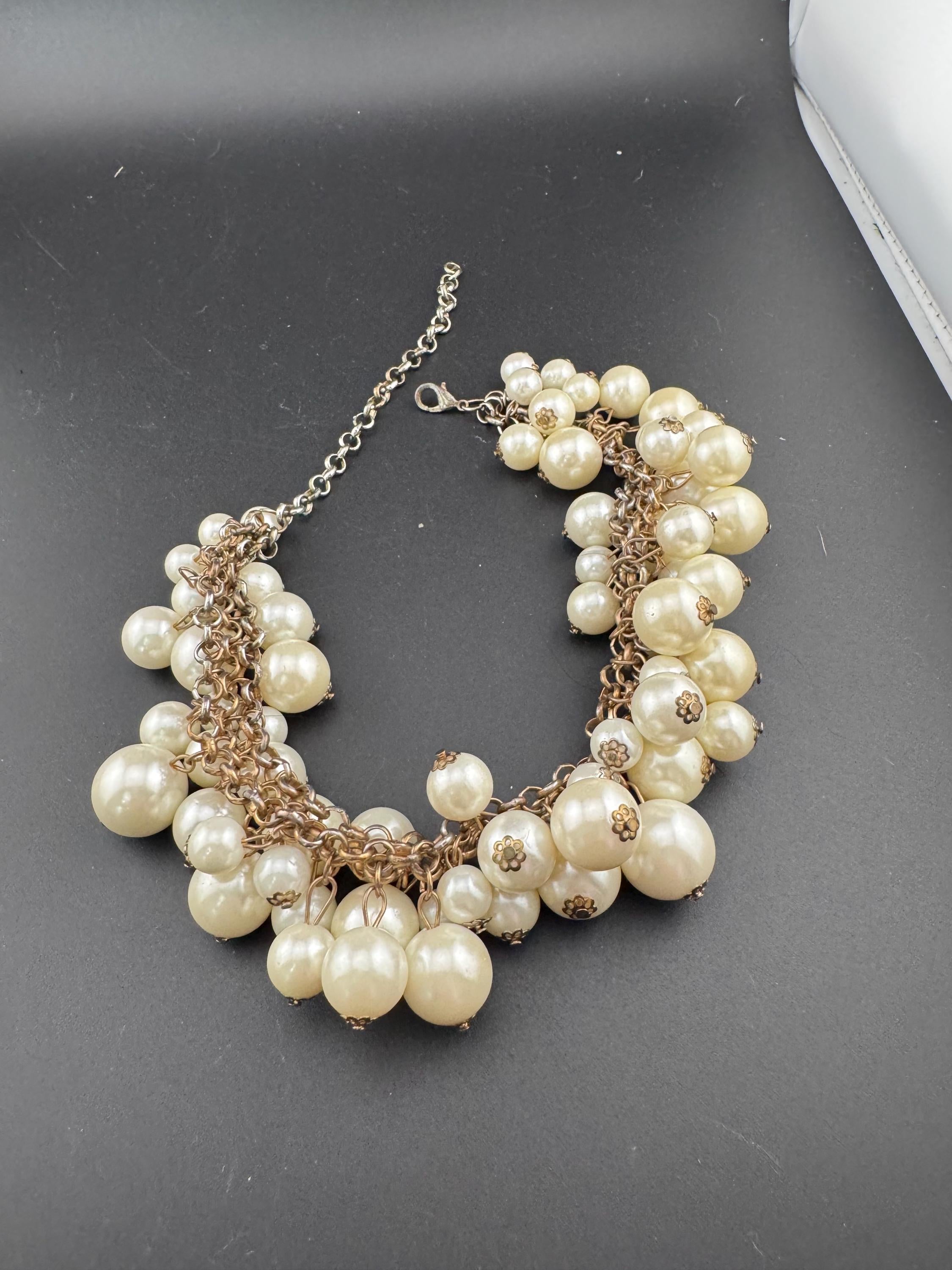 retro faux plastic chunky pearl beaded statement choker cluster necklace