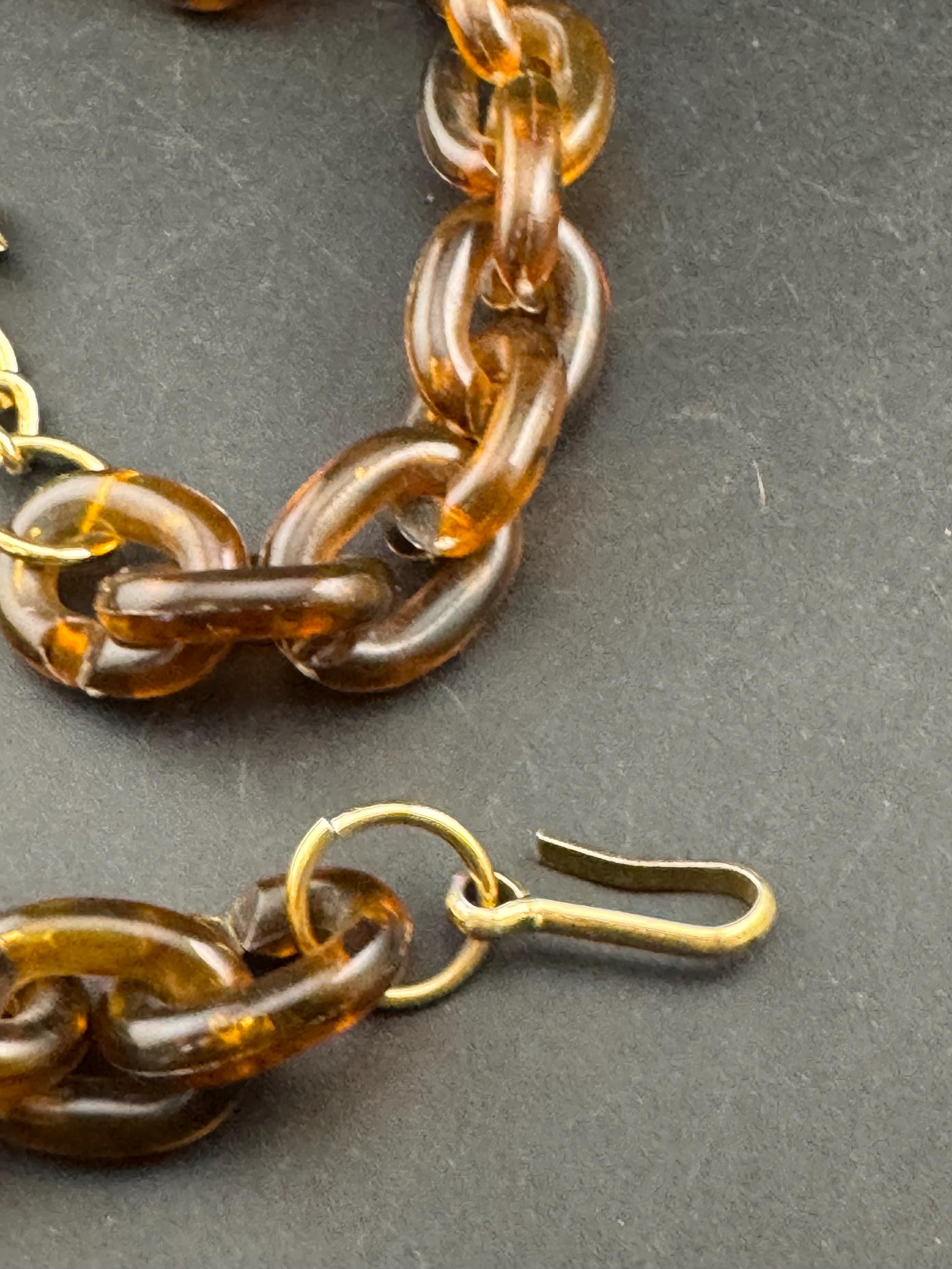 Vintage faux tortoiseshell brown perspex plastic gold tone chain link belt 90 to 100cm
