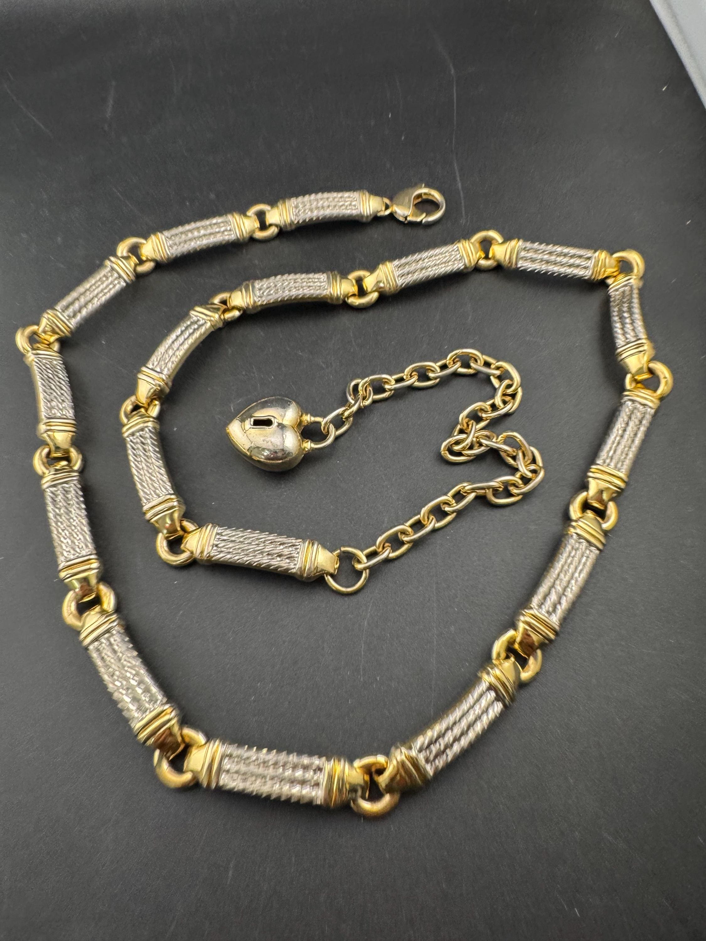 Vintage retro gold and silver tone high end rope twist nautical chain link adjustable fashion belt 1980s 1990s