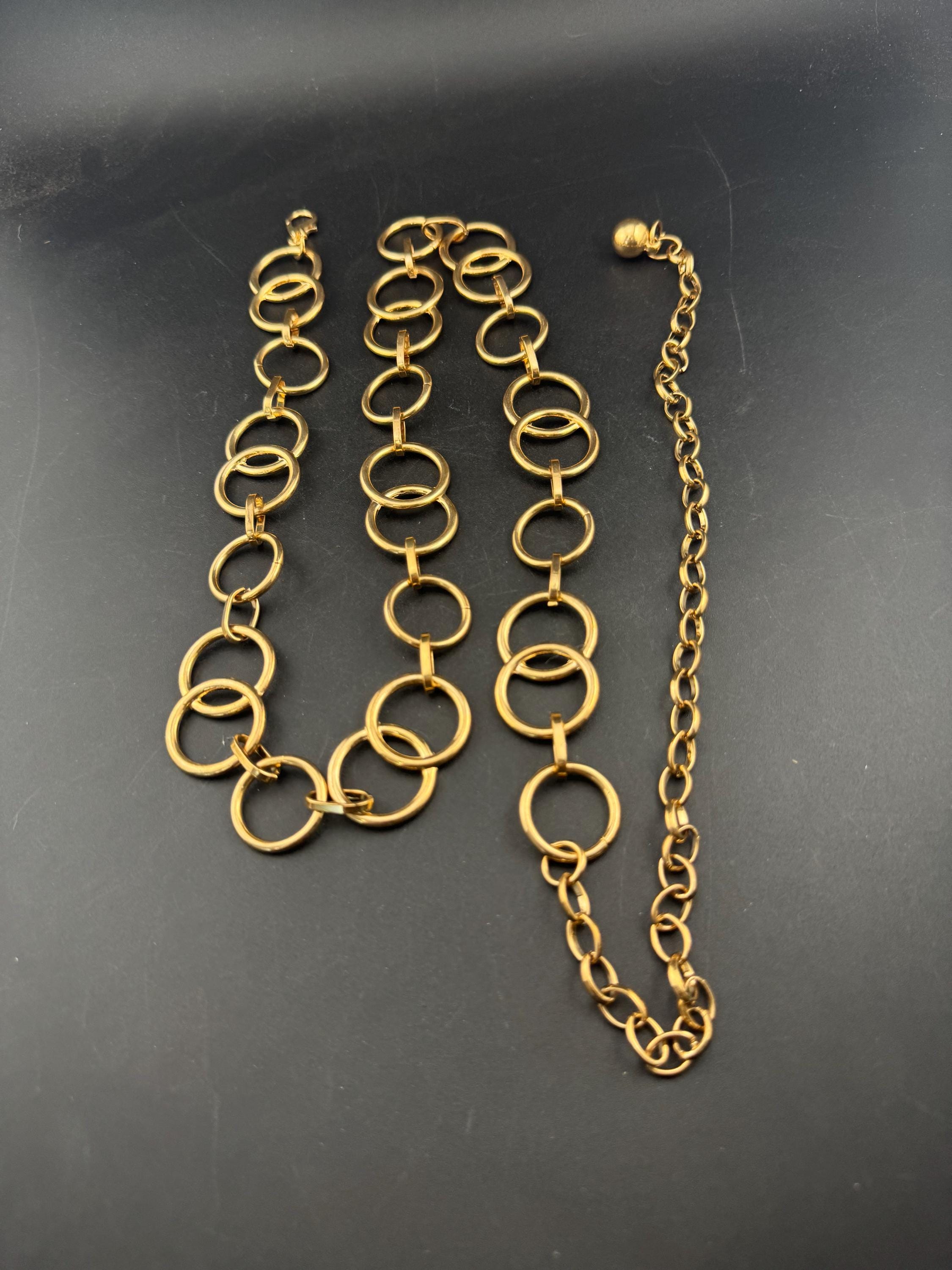 retro gold tone chain link geometric double hoop adjustable fashion belt adj to 102cm