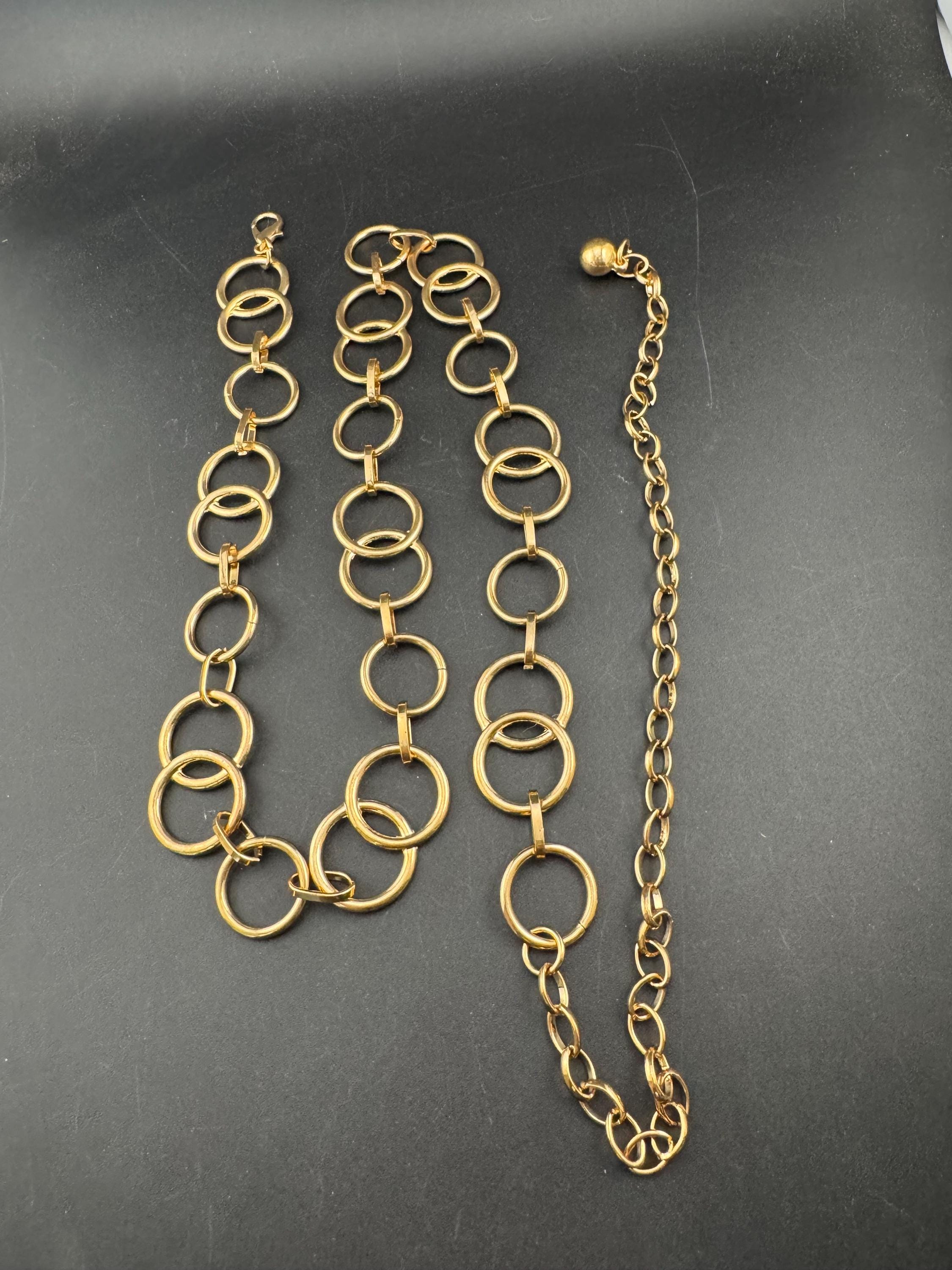 retro gold tone chain link geometric double hoop adjustable fashion belt adj to 102cm