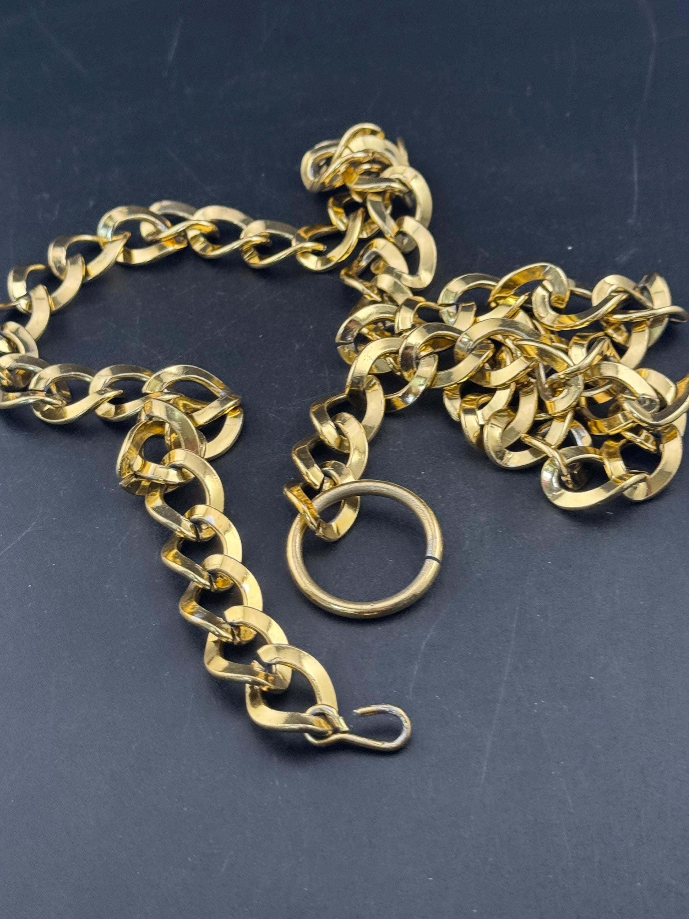 retro gold tone chain link geometric hoop adjustable fashion belt adj to 90cm