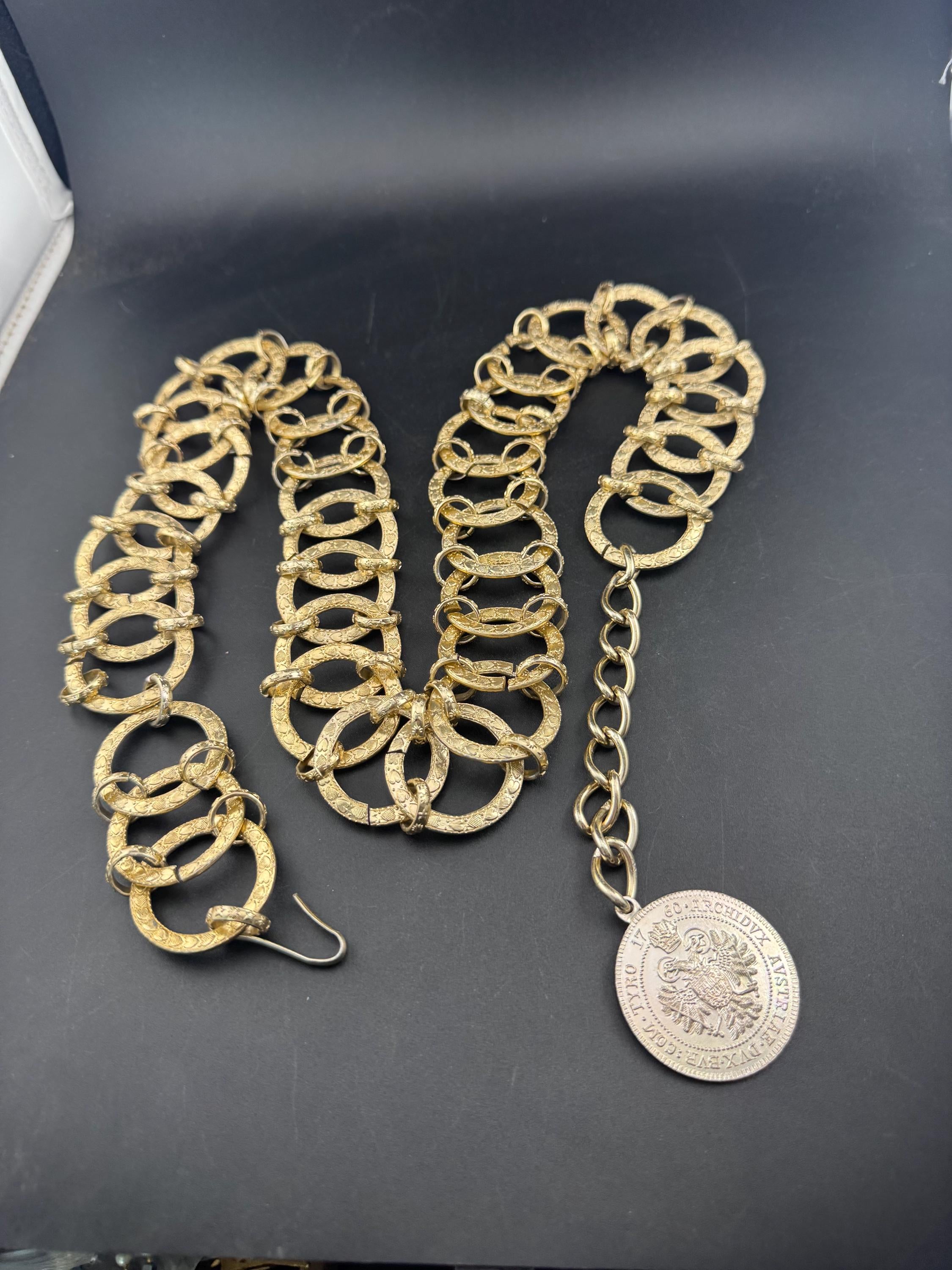 Vintage Lightweight aluminium champagne gold tone wide chain link adjustable fashion coin belt 89-99cm