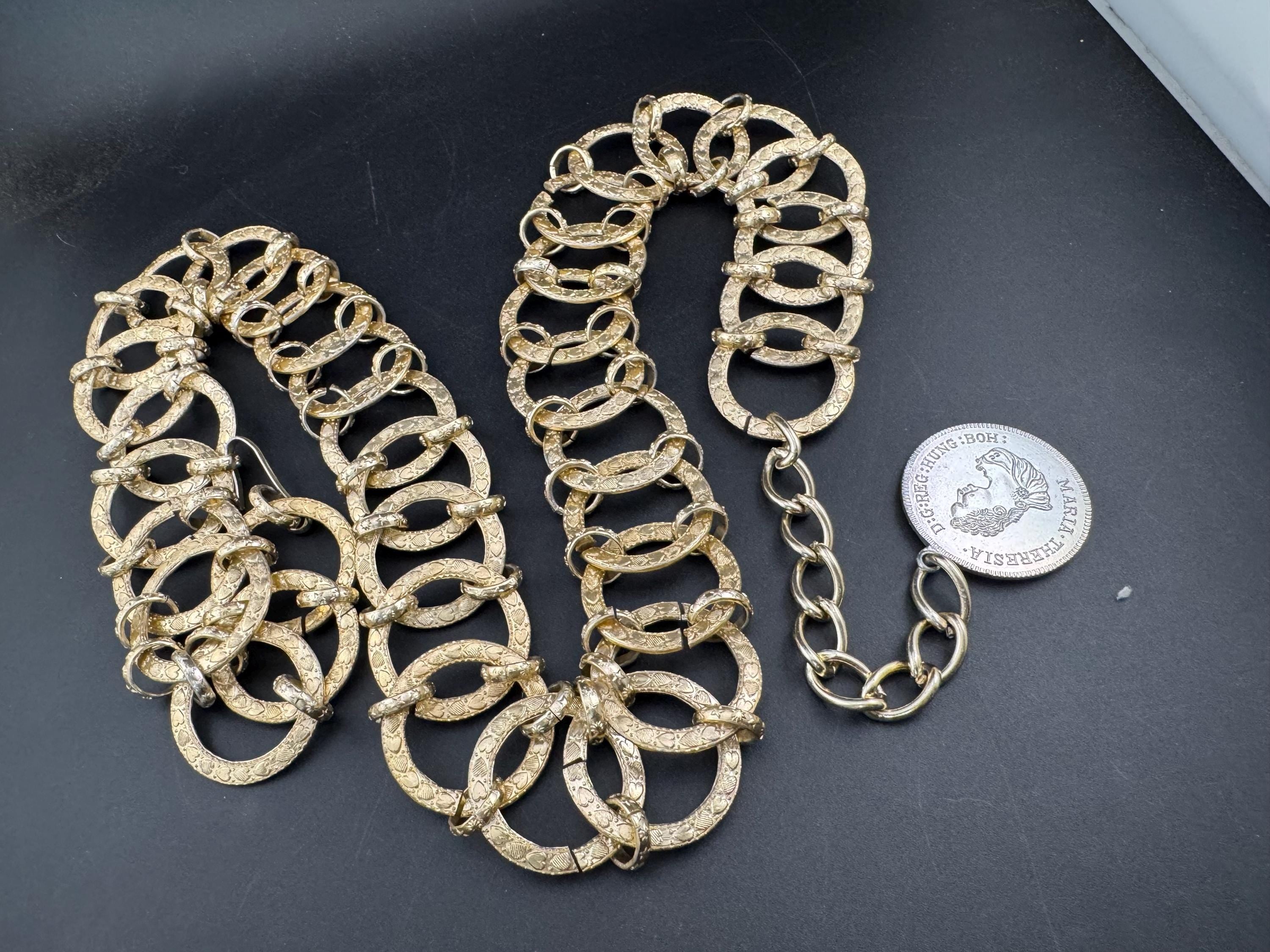 Vintage Lightweight aluminium champagne gold tone wide chain link adjustable fashion coin belt 89-99cm