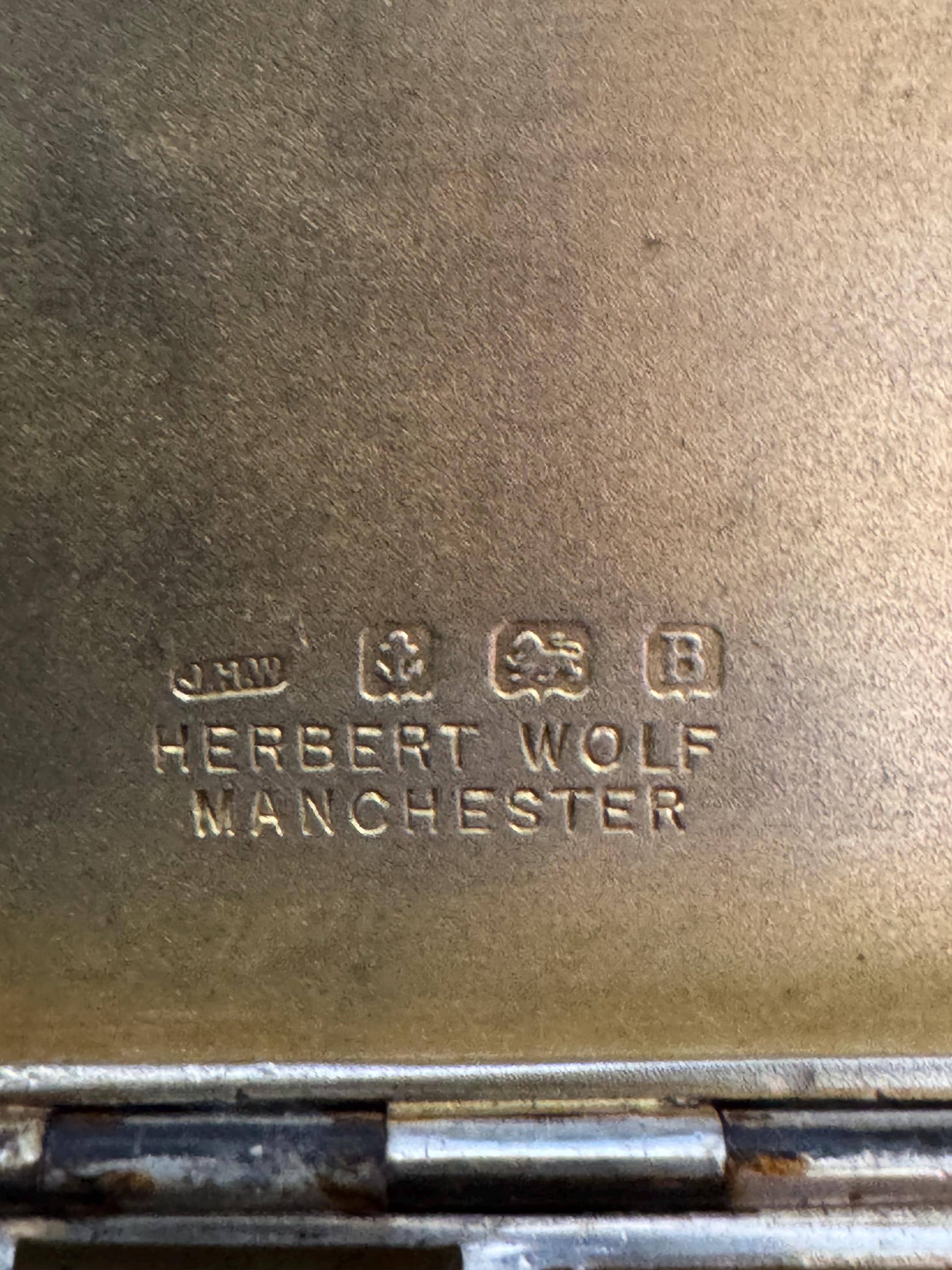 Antique 1926 Birmingham Sterling silver cigarette case with Greek key design and monogram 67.29 grams