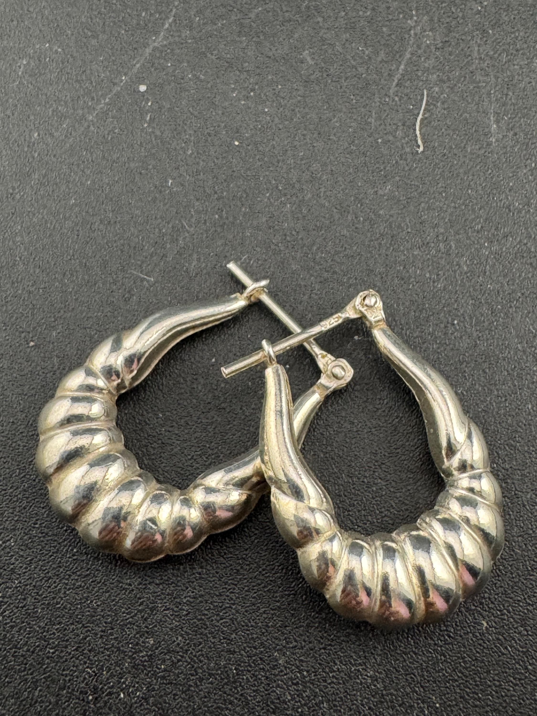 925 sterling silver oval creole 2.5cm puffed hoop earrings for pierced ears 3 grams