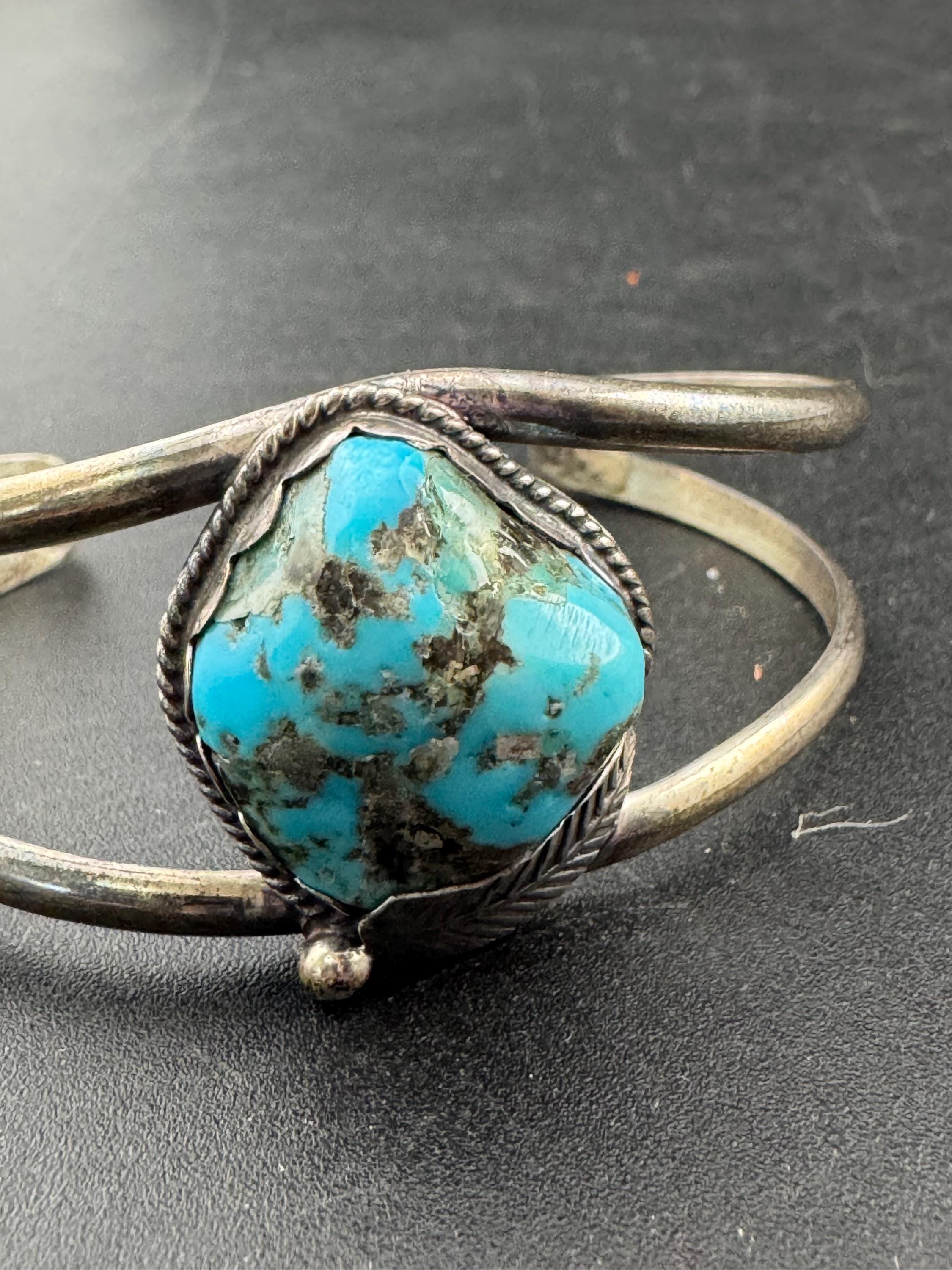 Antique Turquoise Sterling Silver Cuff Bracelet: Southwestern Bangle