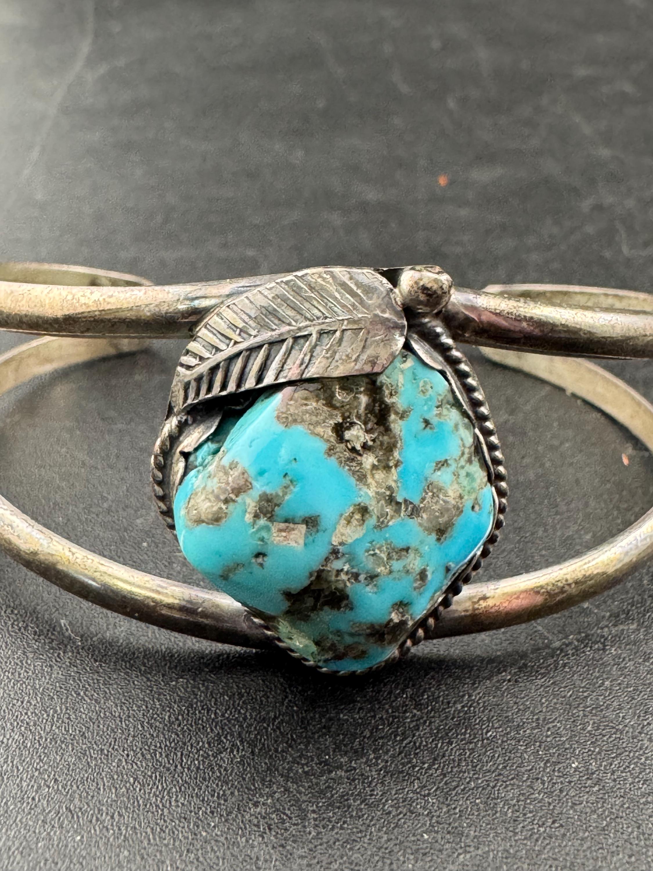Antique Turquoise Sterling Silver Cuff Bracelet: Southwestern Bangle