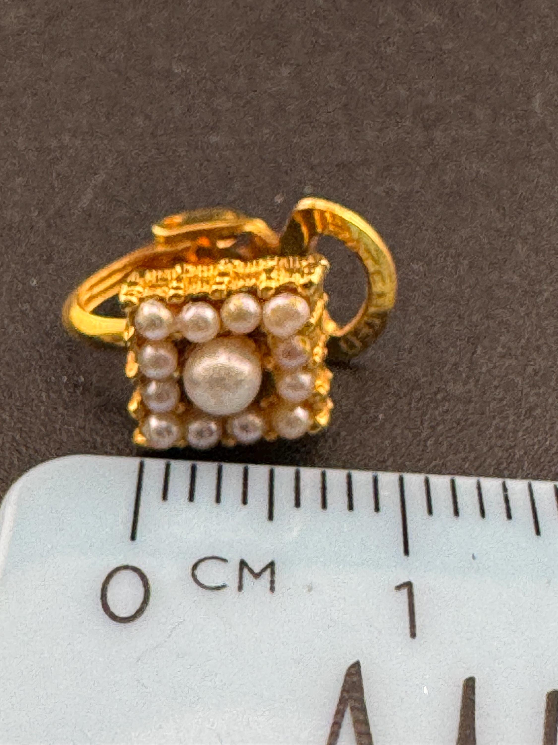Vintage gold tone dainty 8mm small square clip on earrings faux cream pearl 1980s