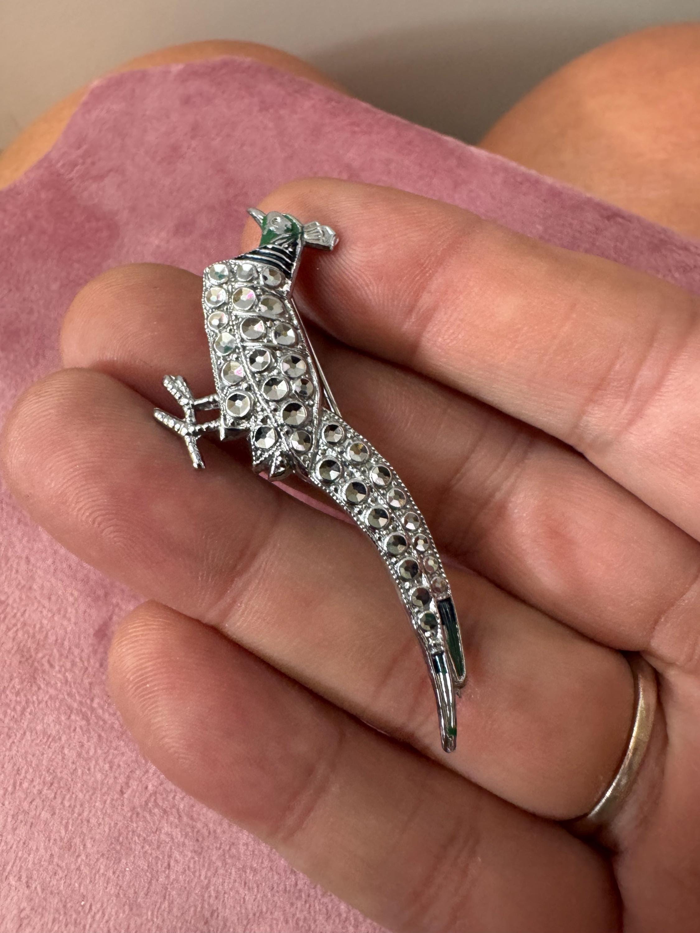 Vintage Staybrite Pheasant Brooch: Marcasite Style Silver Bird