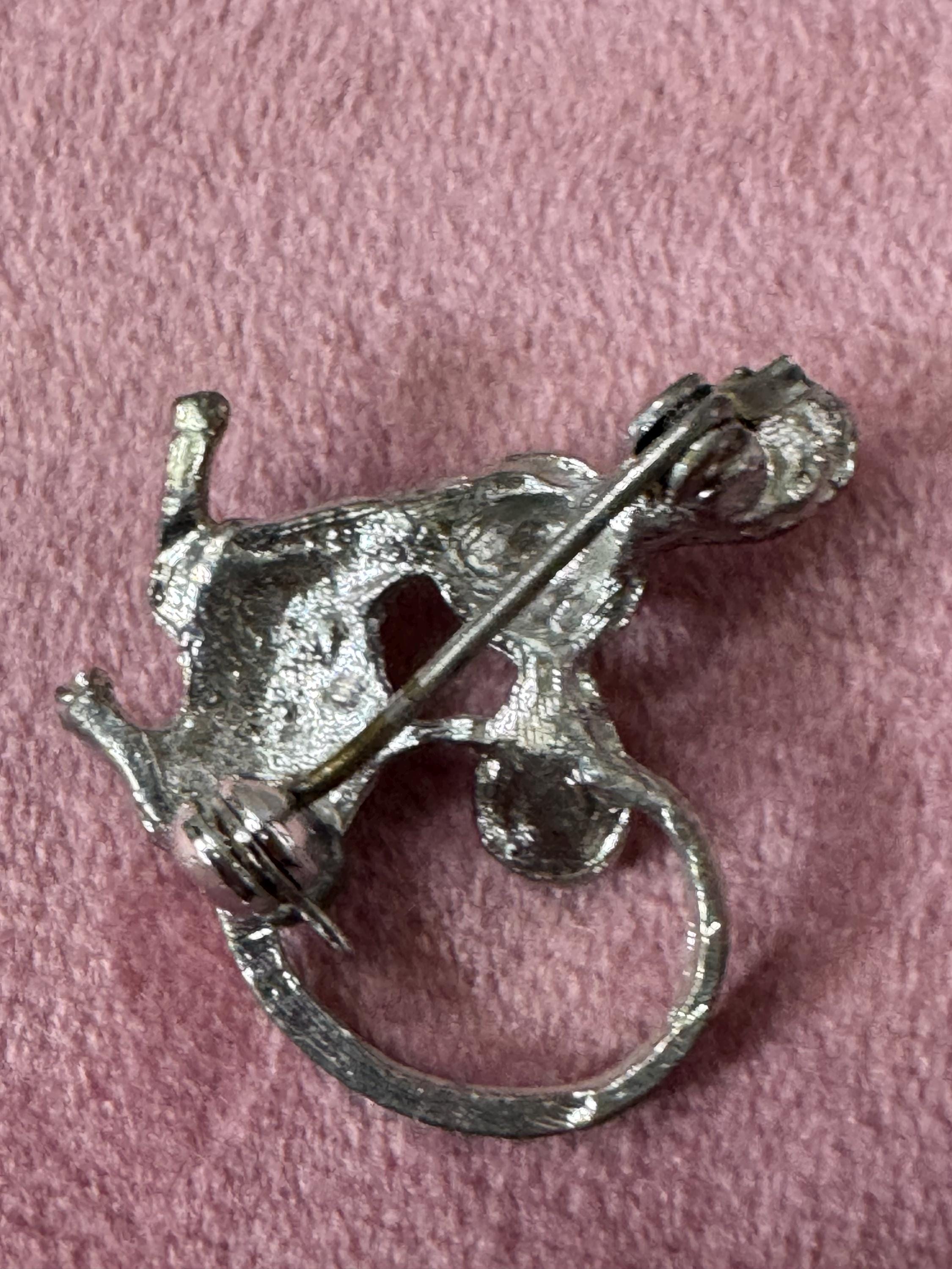 Novelty vintage small mouse brooch silver tone with clear diamanté