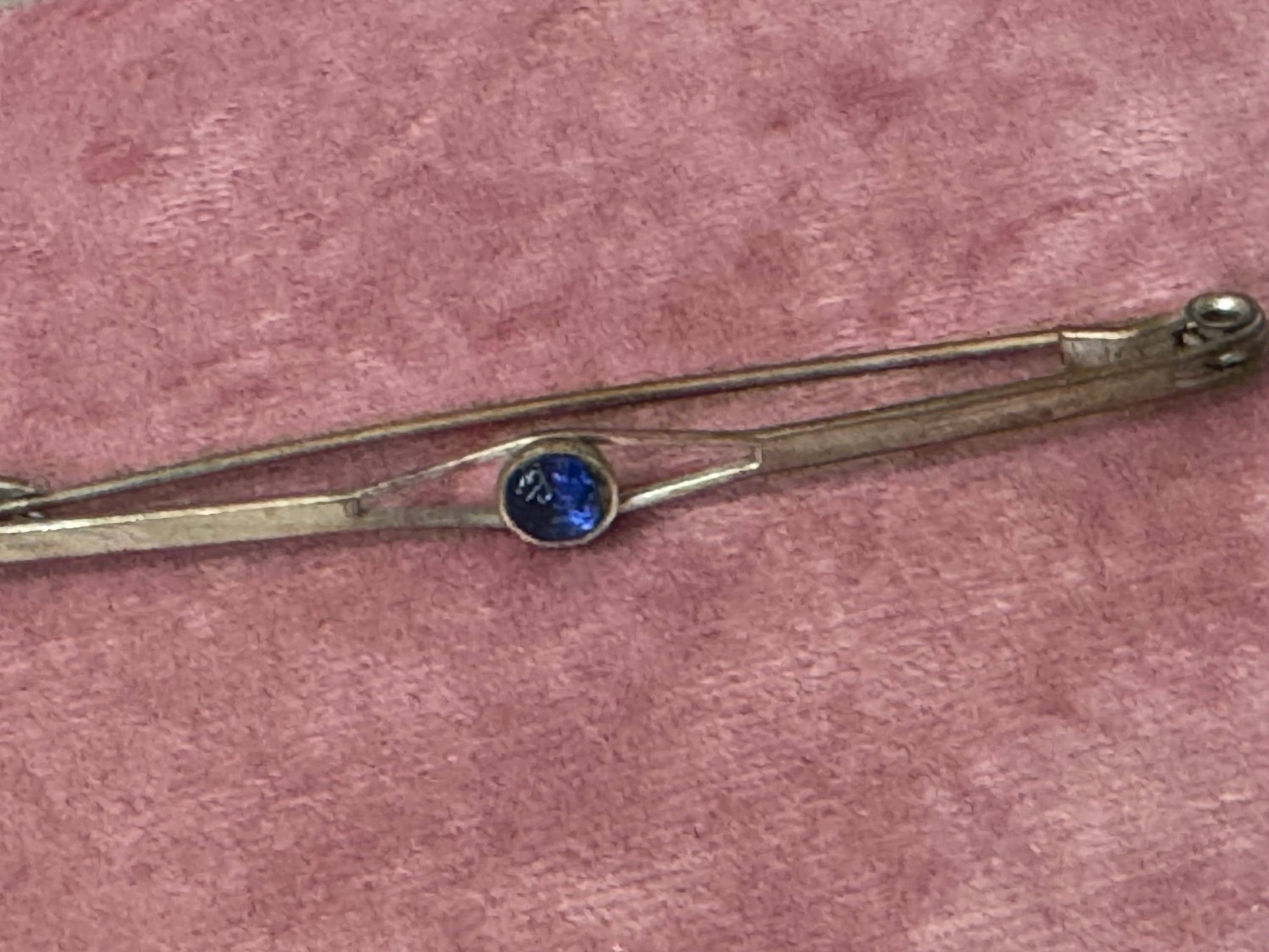 Art Deco Sapphire Blue Diamante Paste Brooch: 1920s Bar Pin