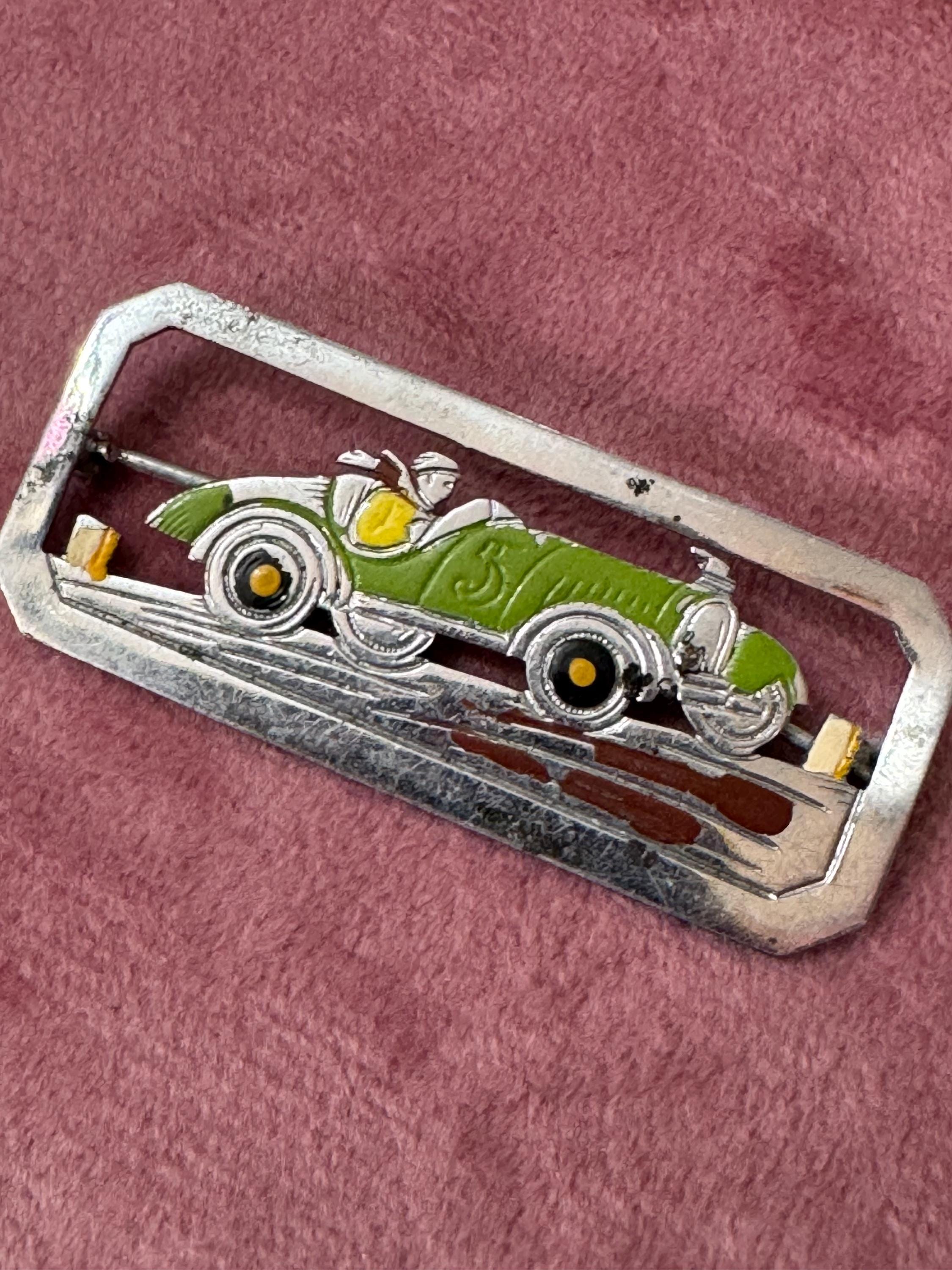 Vintage art deco Ges Gesch cold painted classic vintage car Brooch in chrome