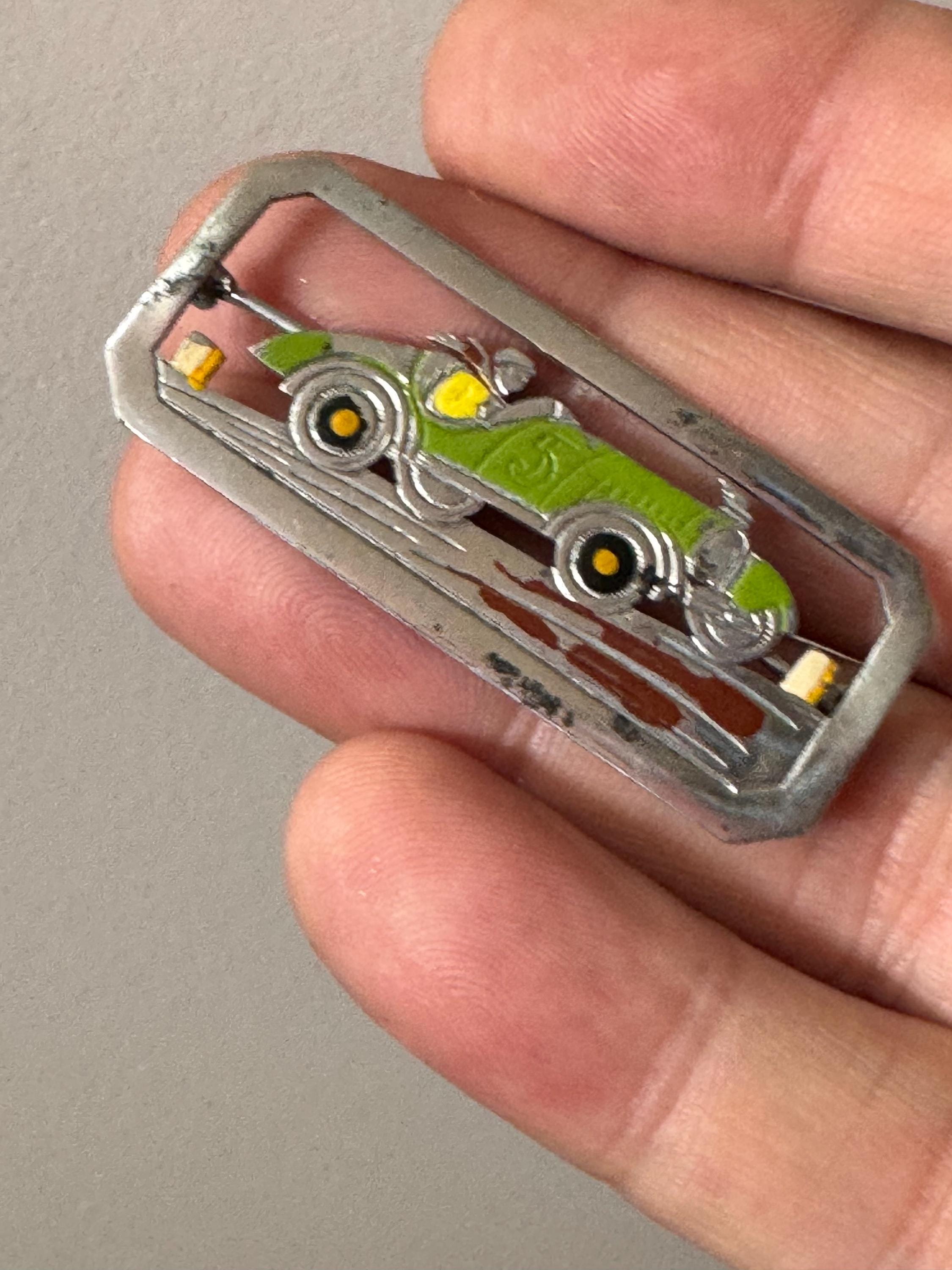 Vintage art deco Ges Gesch cold painted classic vintage car Brooch in chrome
