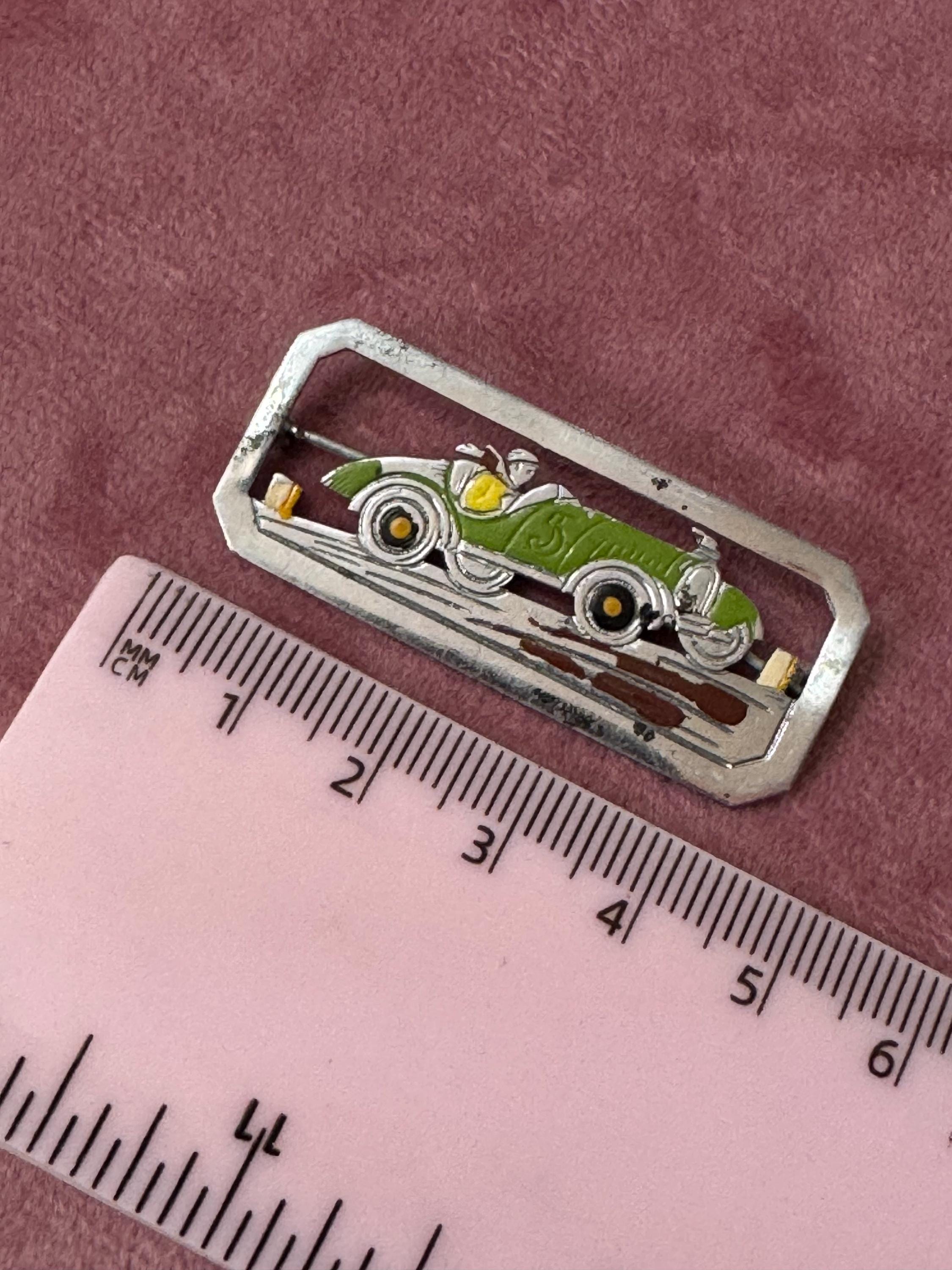 Vintage art deco Ges Gesch cold painted classic vintage car Brooch in chrome