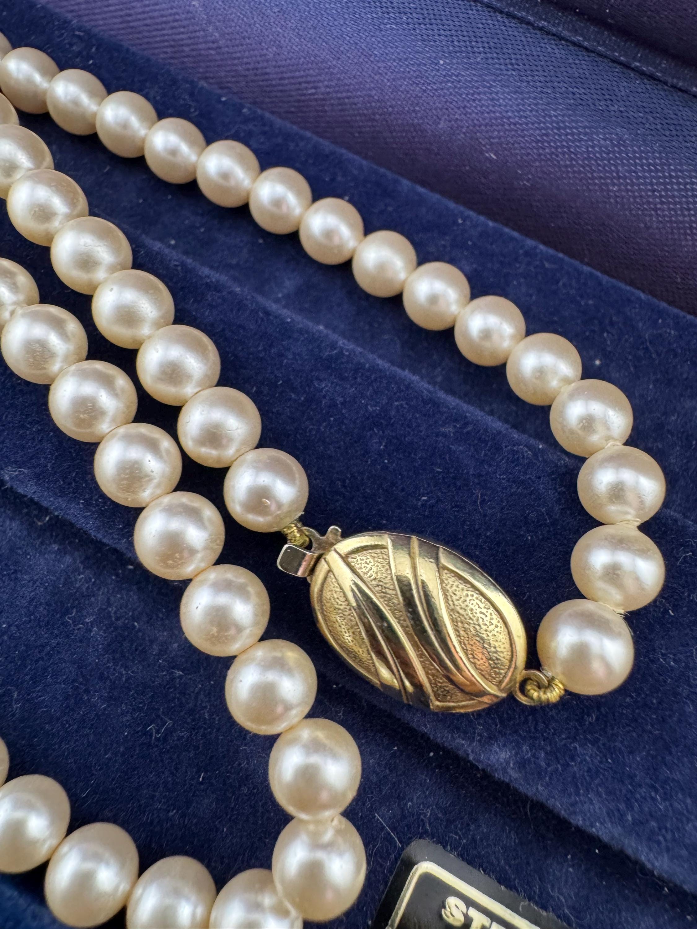 Vintage Cream Glass Pearl Necklace: Gold Plated Sterling Silver Clasp