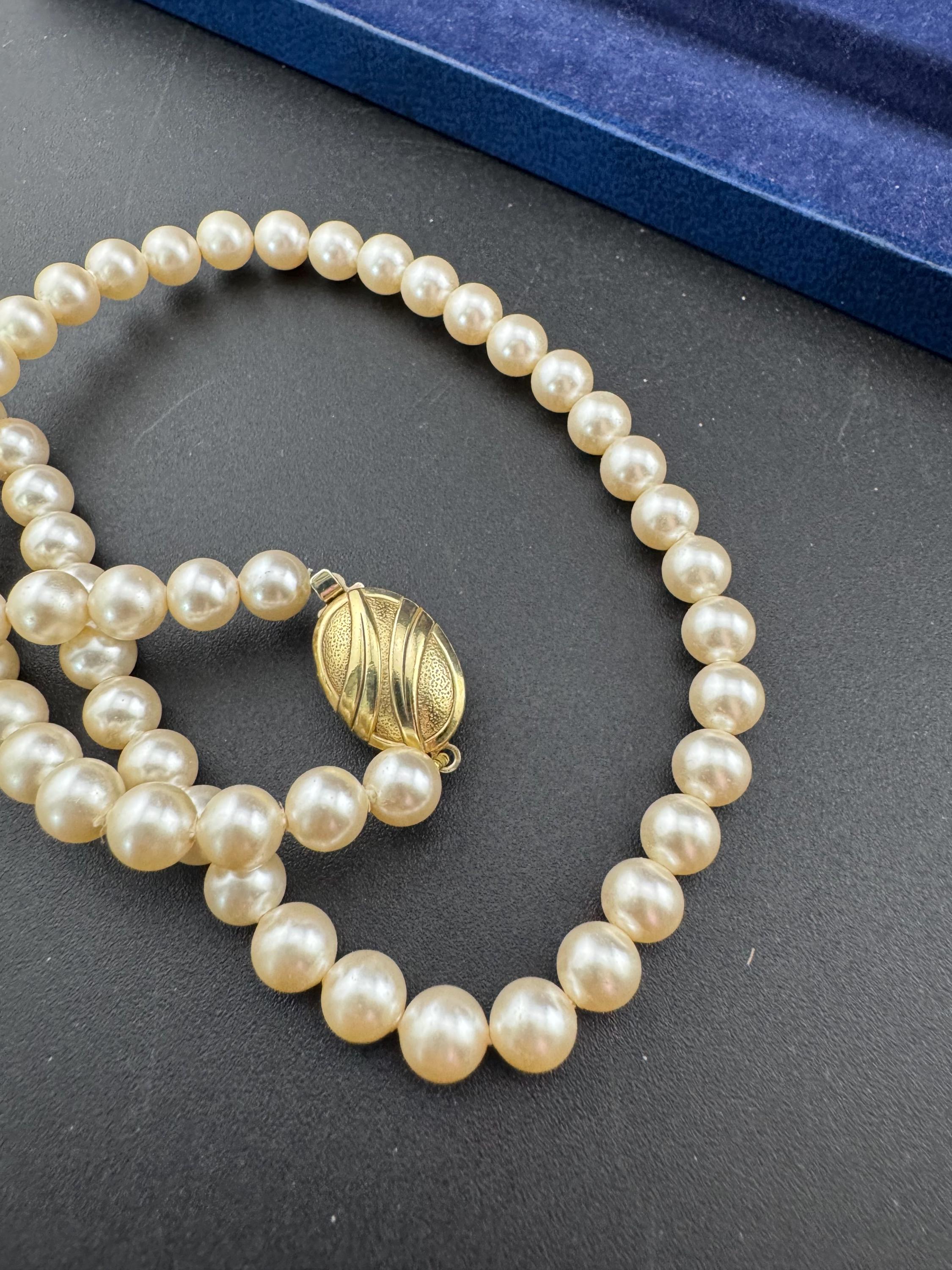 Vintage Cream Glass Pearl Necklace: Gold Plated Sterling Silver Clasp