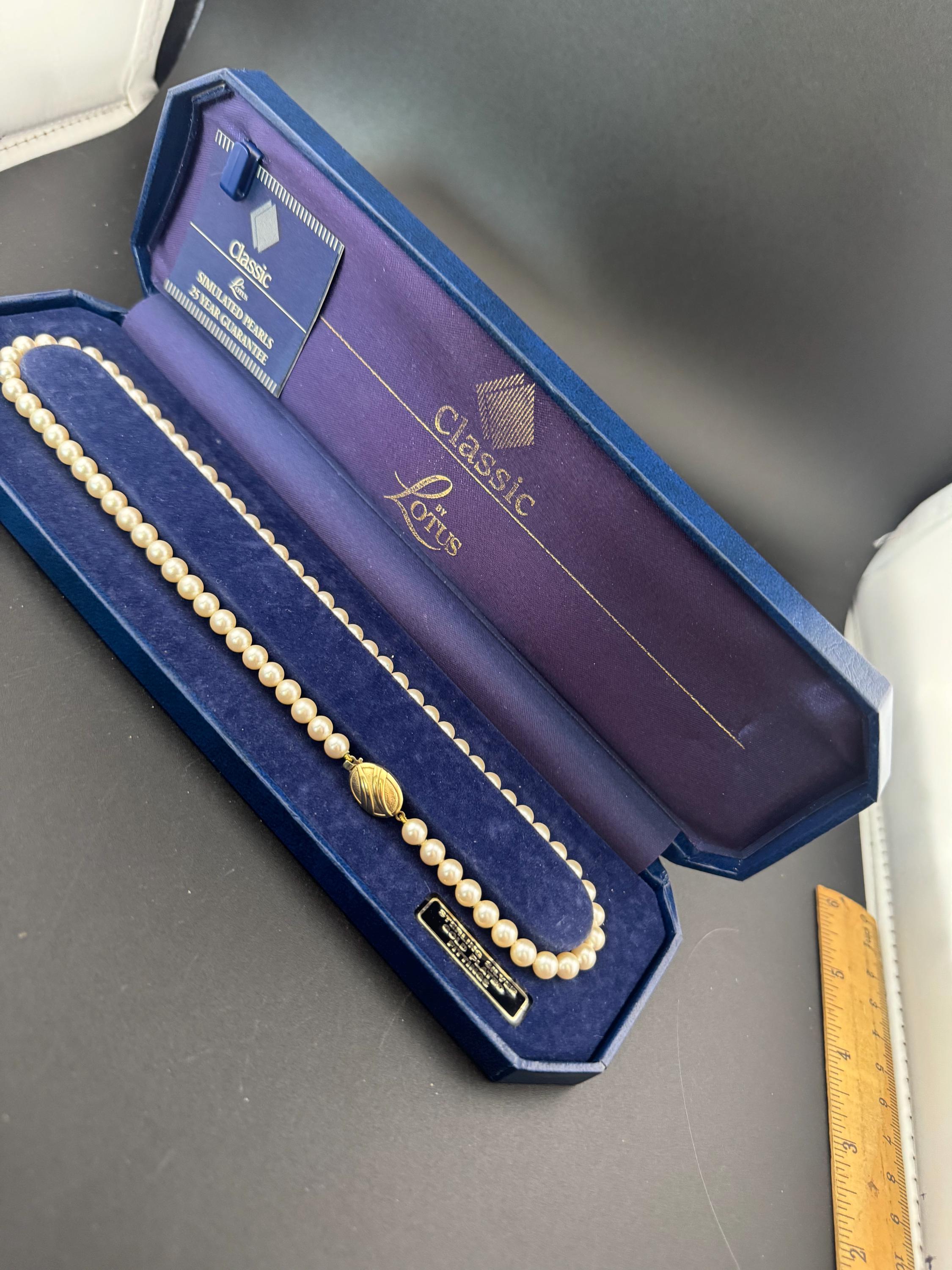 Vintage Cream Glass Pearl Necklace: Gold Plated Sterling Silver Clasp