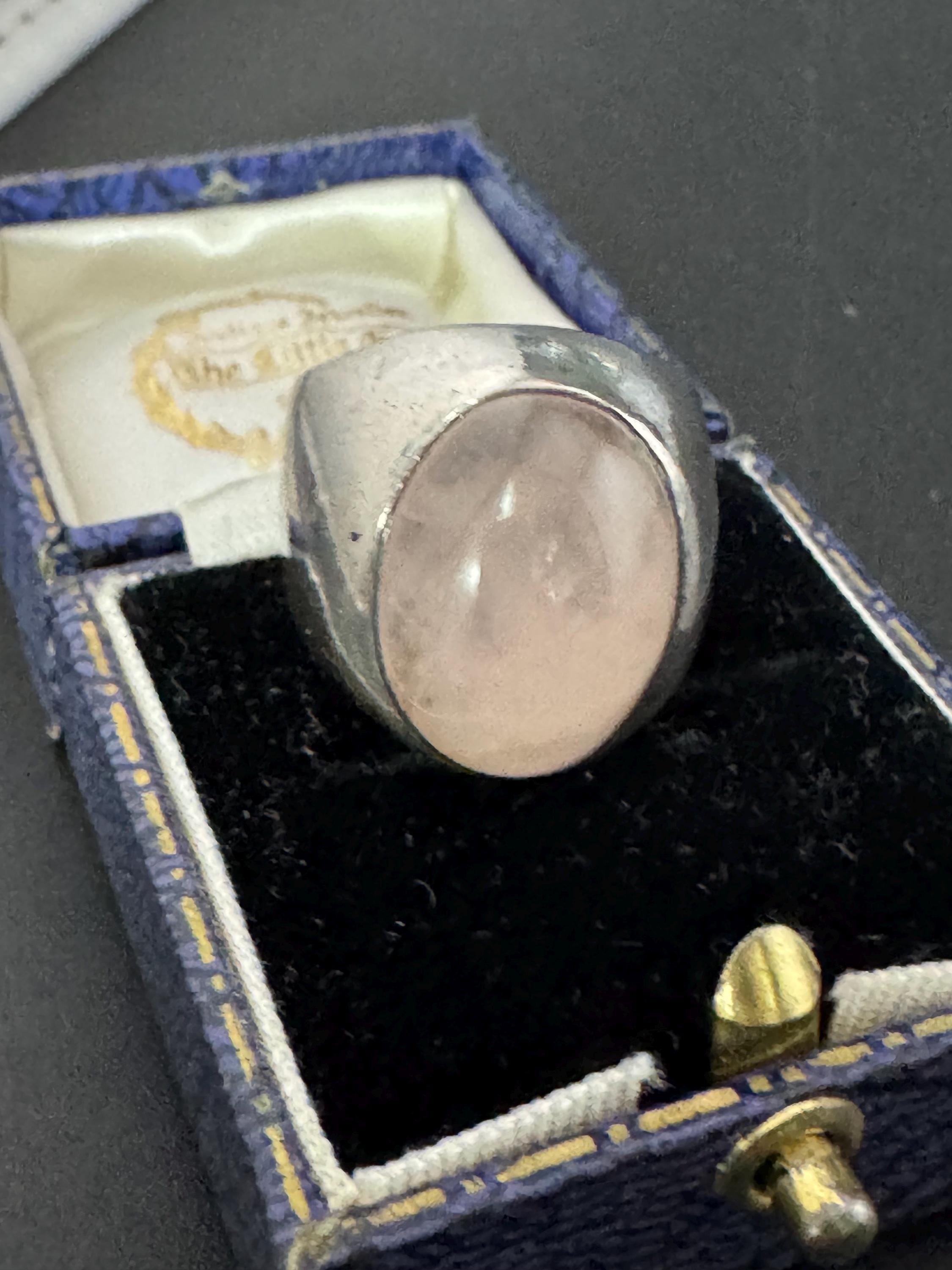 Rose Quartz Cocktail Ring: Chunky Oval, Sterling Silver, UK Size N