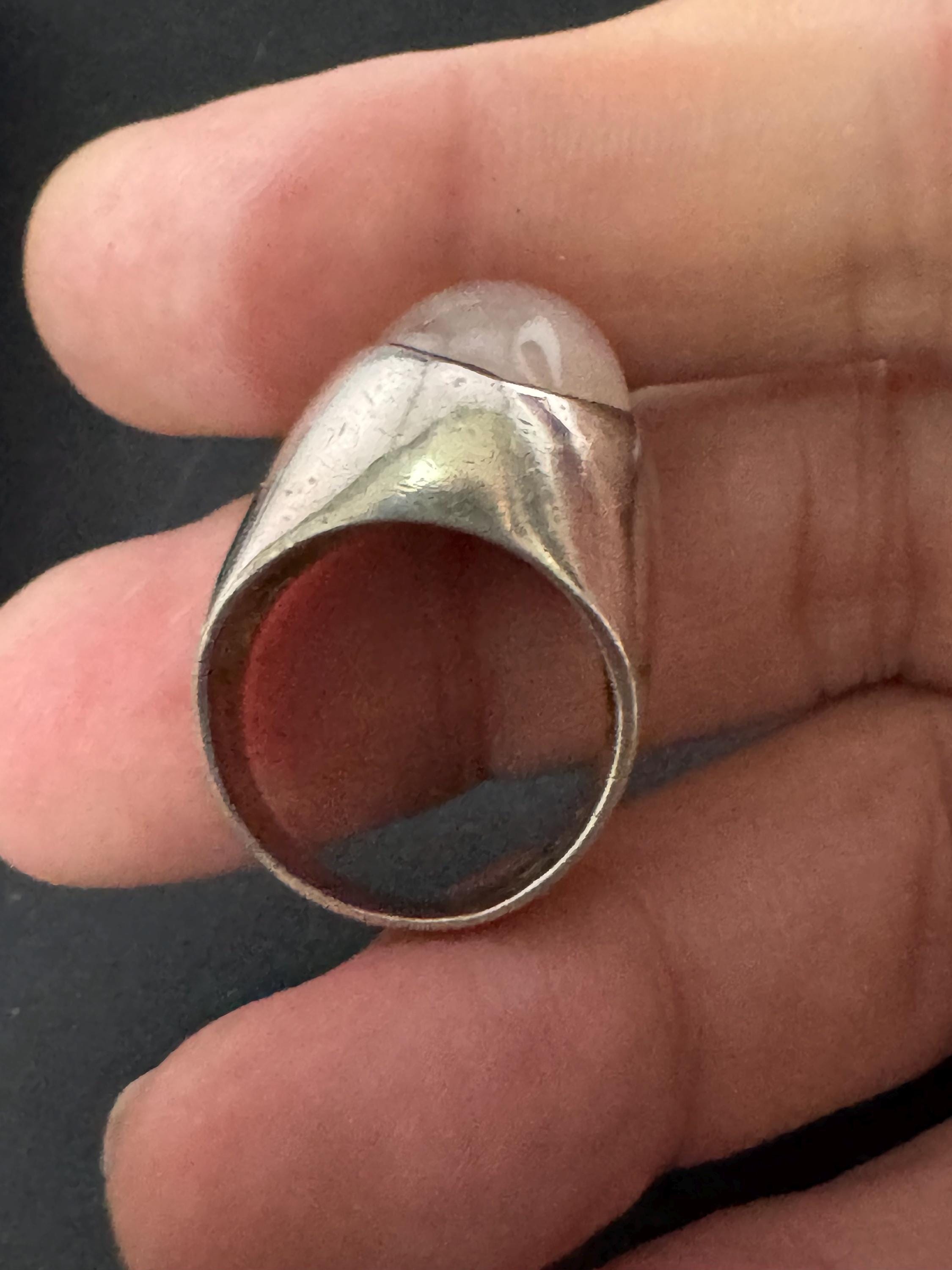 Rose Quartz Cocktail Ring: Chunky Oval, Sterling Silver, UK Size N