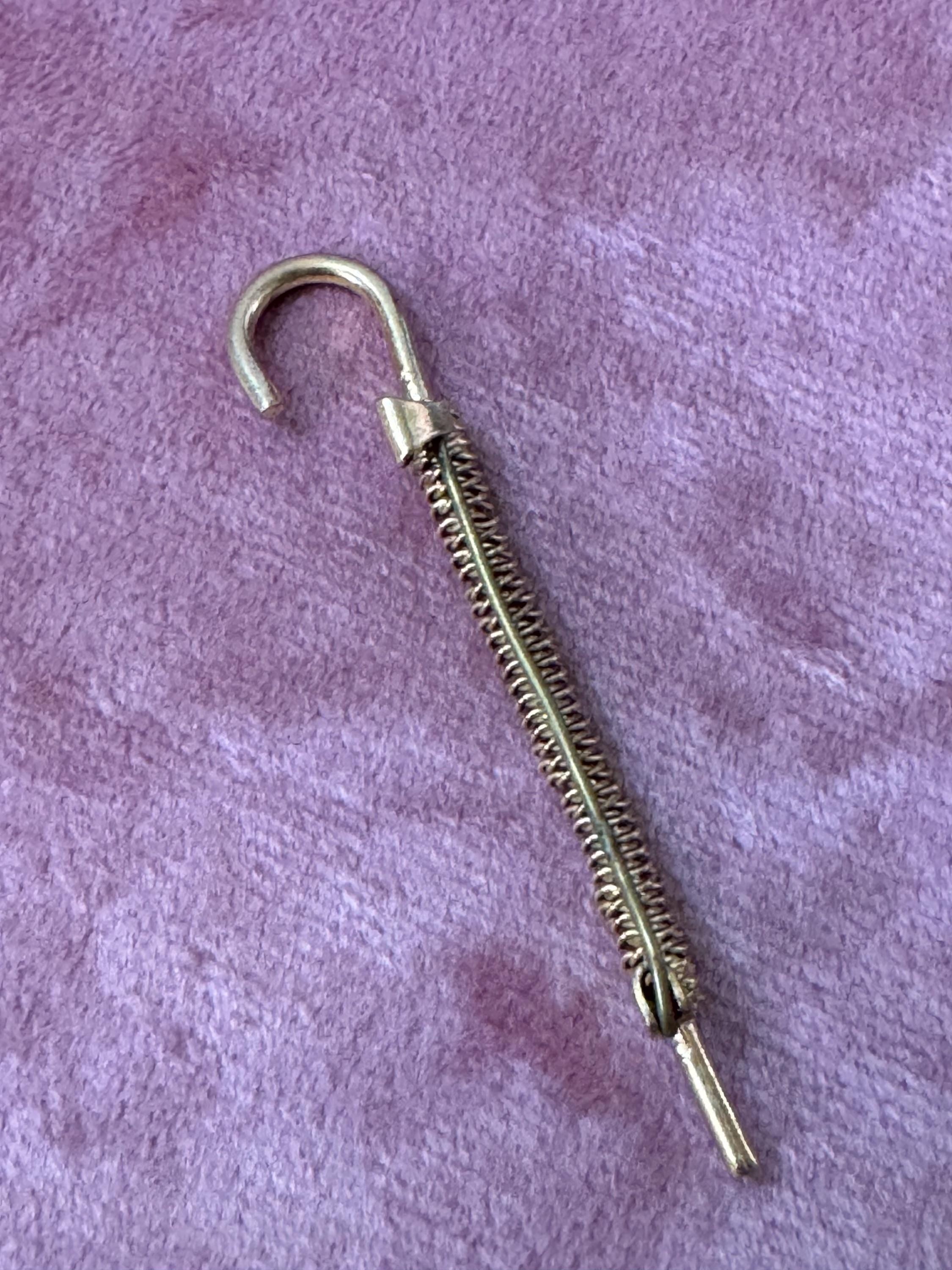 Antique Czech gold tone brass metal  Novelty Parasol Umbrella brooch roll  1920s 1930s