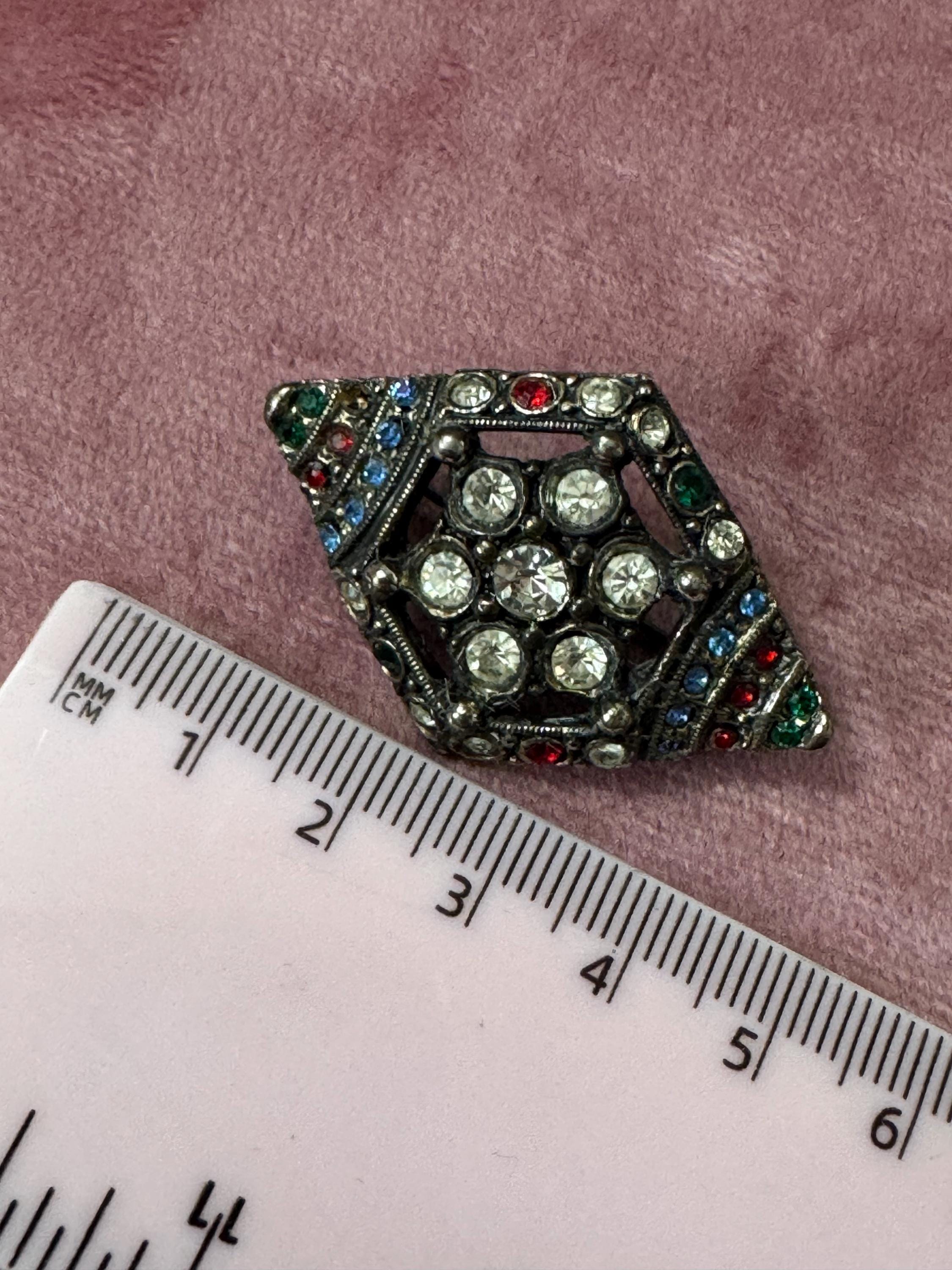 Vintage signed gibonels  ruby sapphire and clear Rhinestone diamanté paste brooch