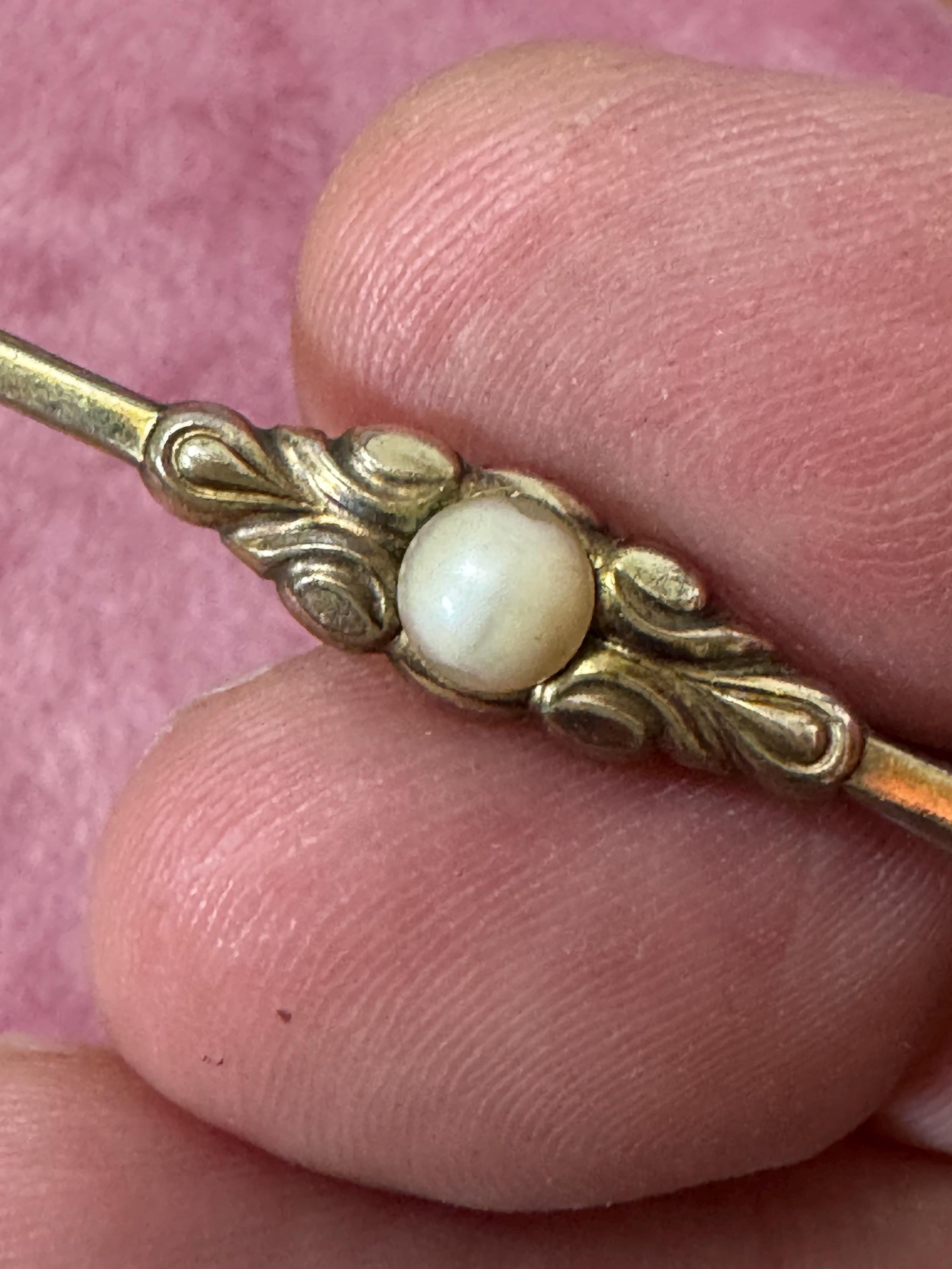 Signed AD Andrea’s daub Vintage faux Pearl Bar Brooch Gold plated