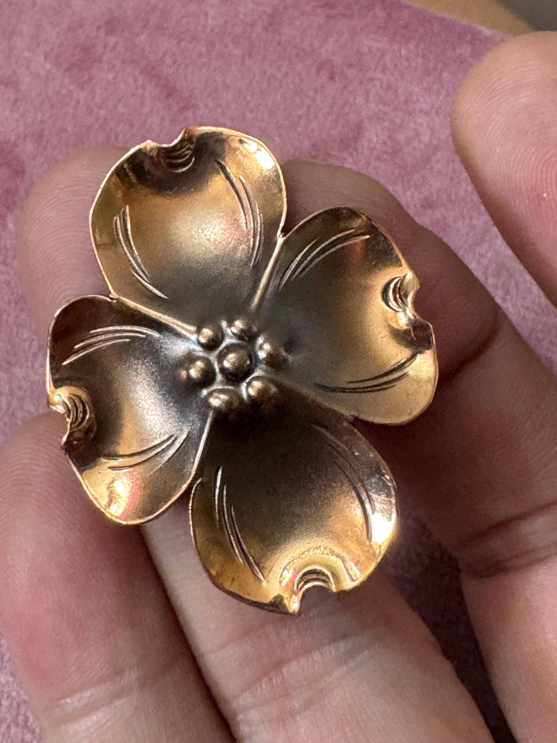 Vintage Stuart NYE Copper Dogwood Blossom Brooch Pin signed