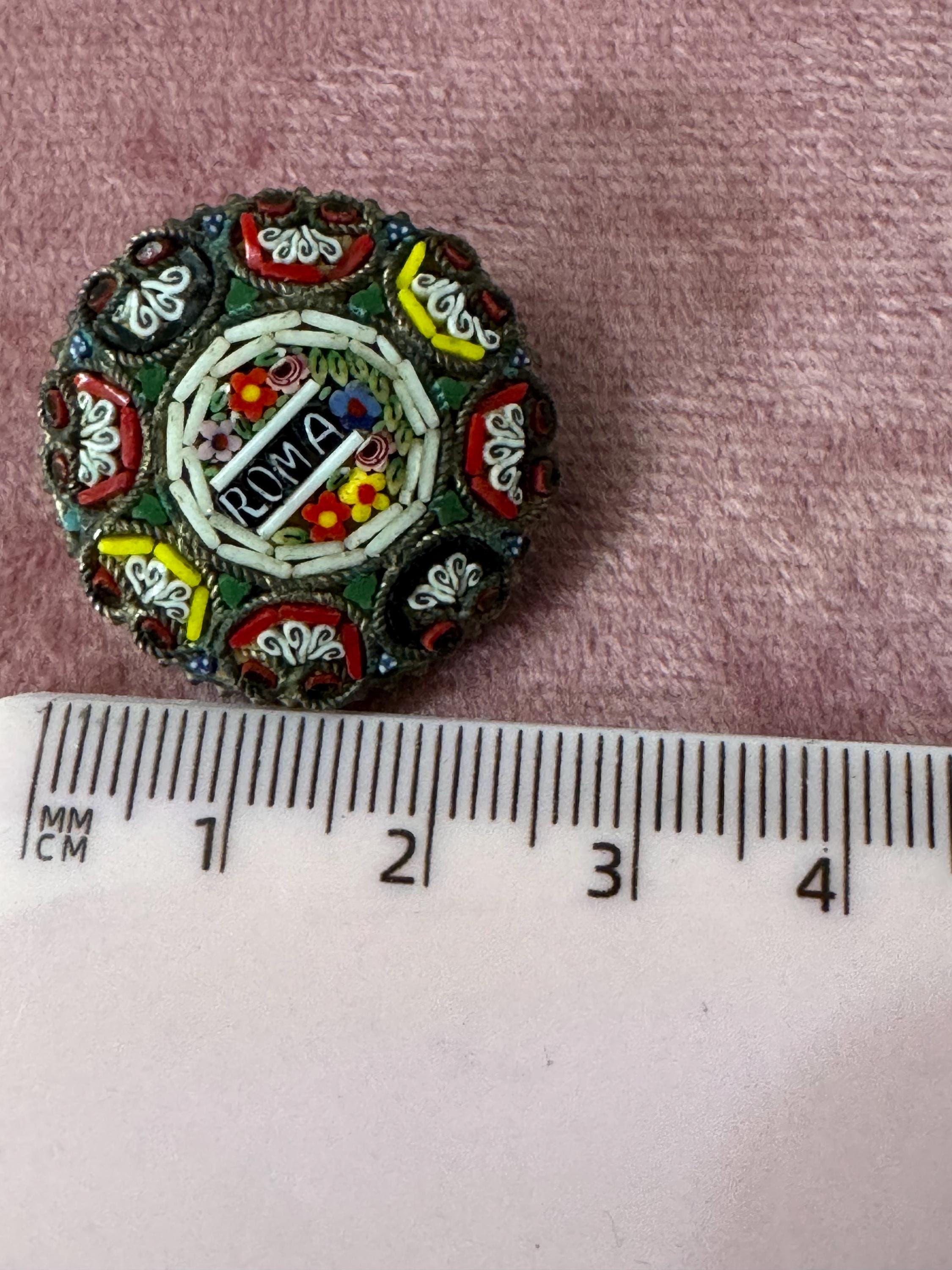 Antique early Italian ROMA Micro Mosaic Brooch Floral brooch with old c clasp