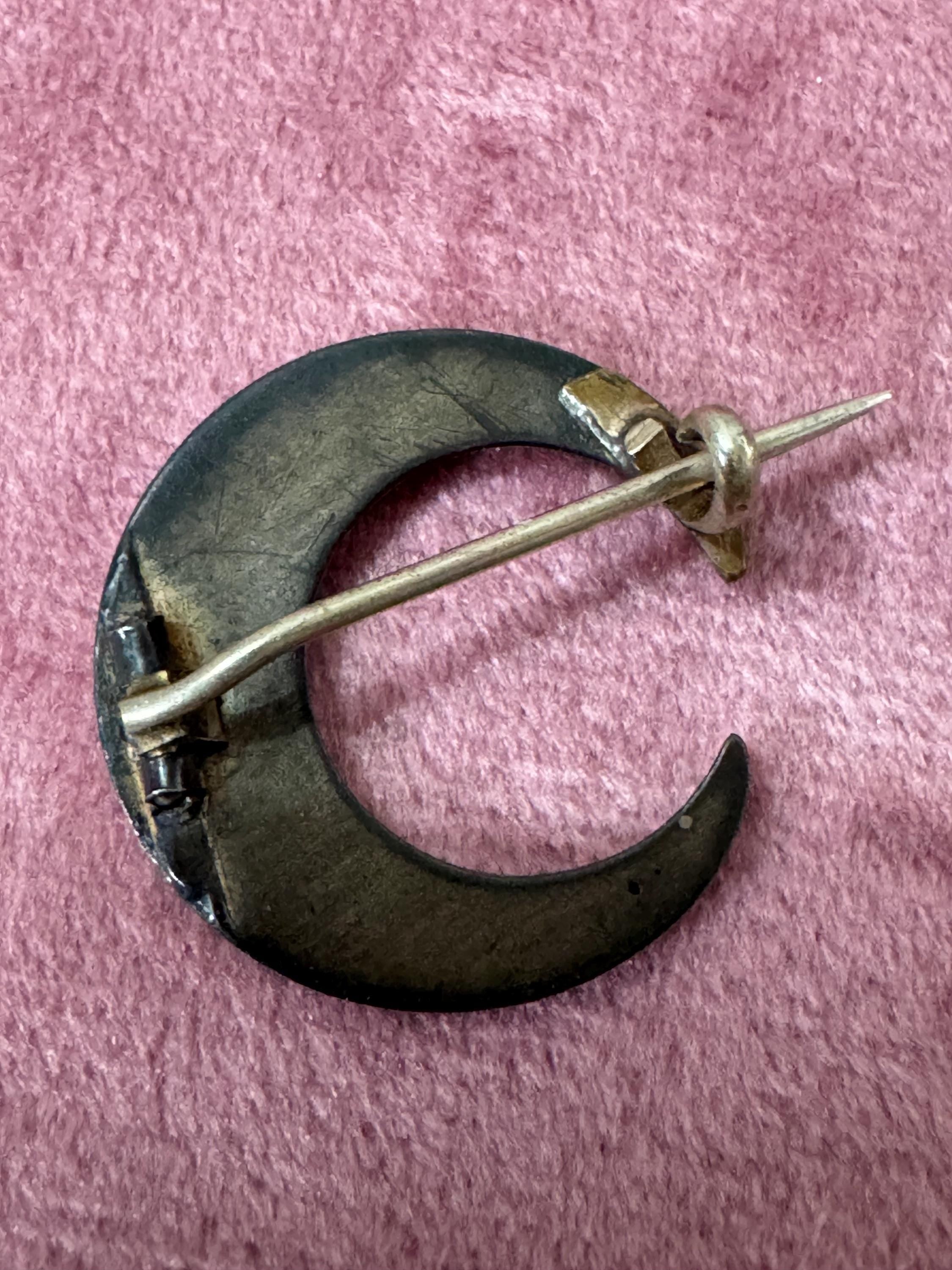 Antique Victorian celestial crescent moon brooch edwardian 1900s 1920s untested rolled gold front Pinchbeck