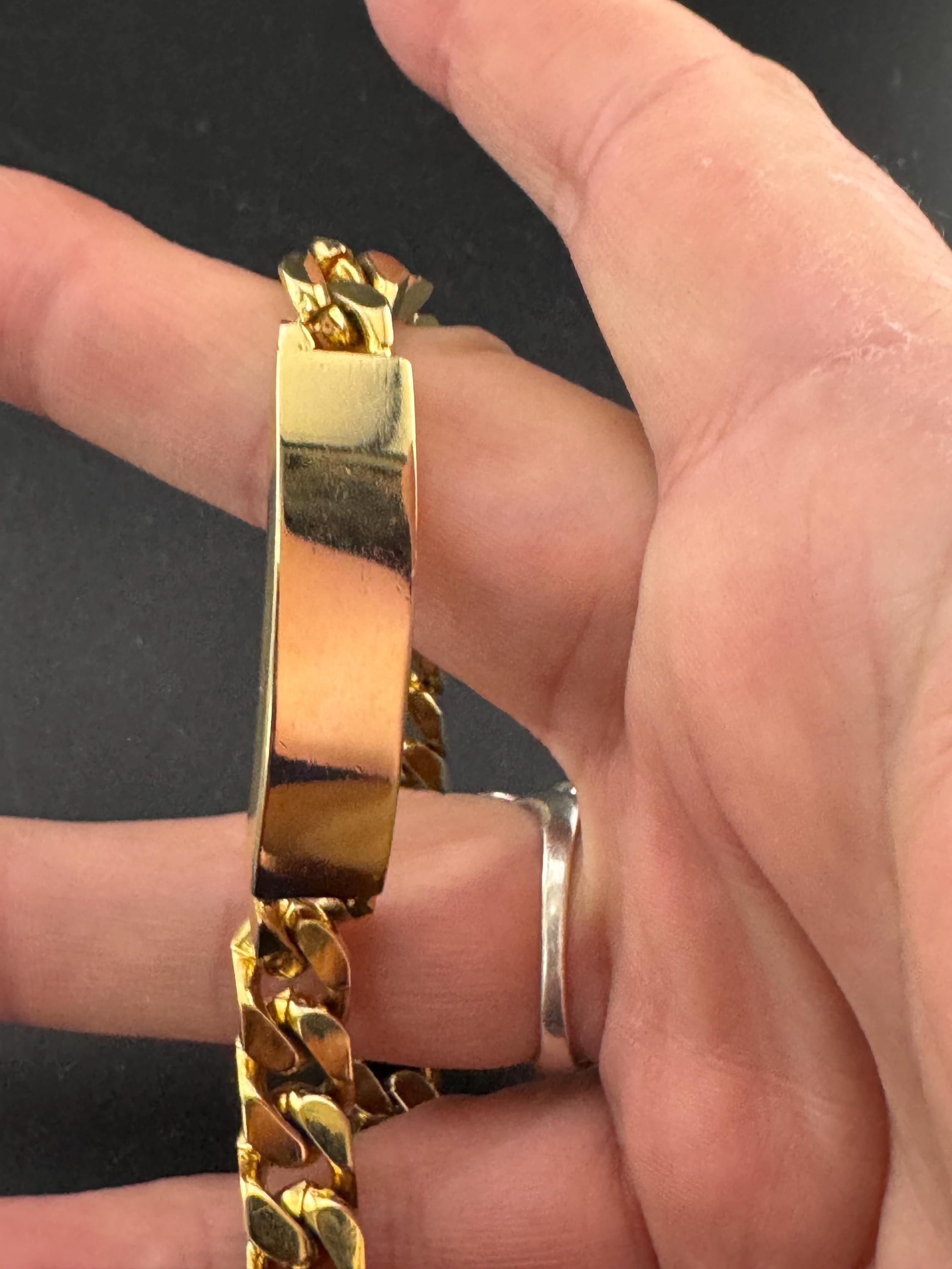 Mens ladies Vintage Chunky Gold tone flat Curb chain identity bracelet 21cm