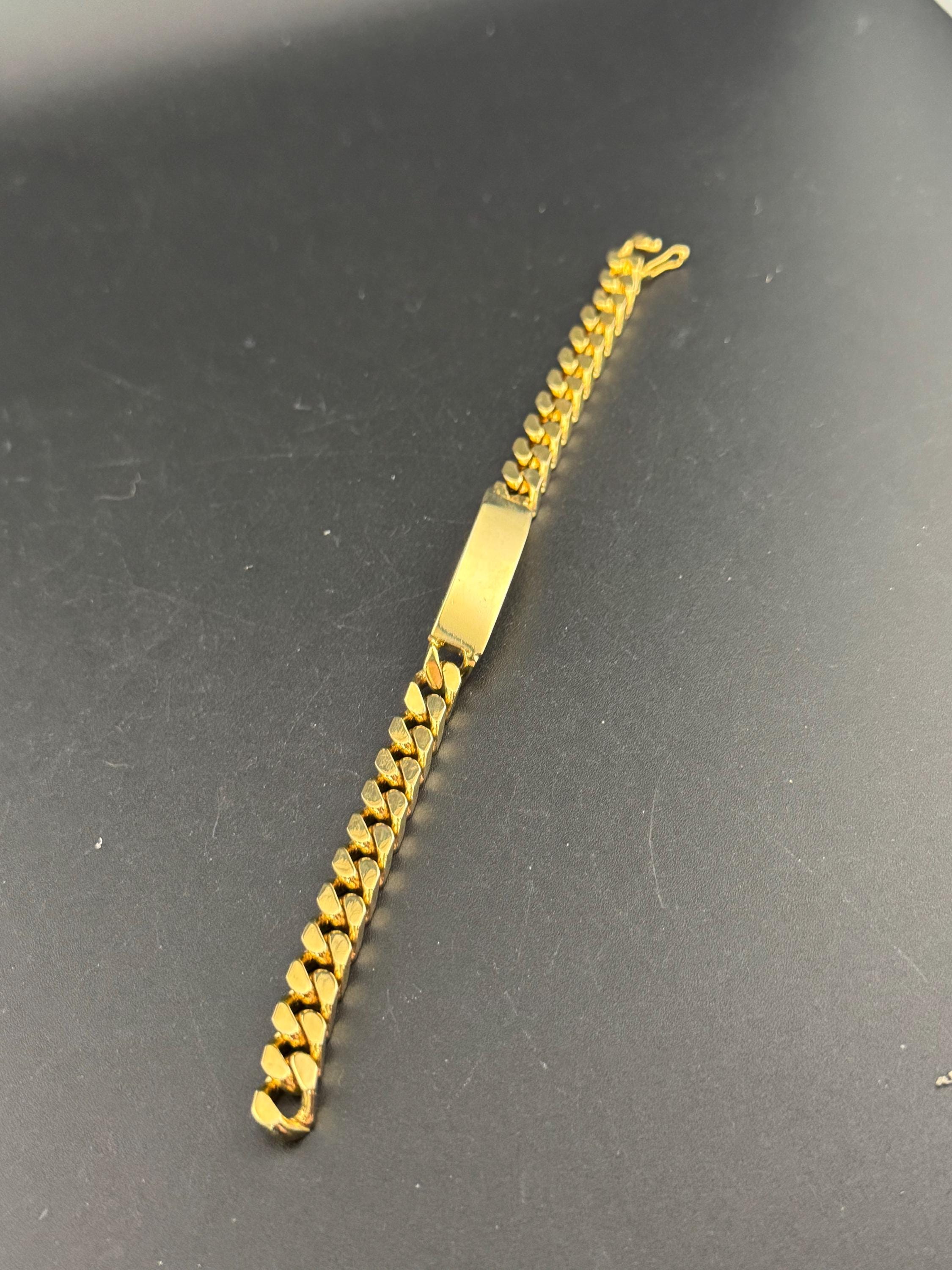 Mens ladies Vintage Chunky Gold tone flat Curb chain identity bracelet 21cm