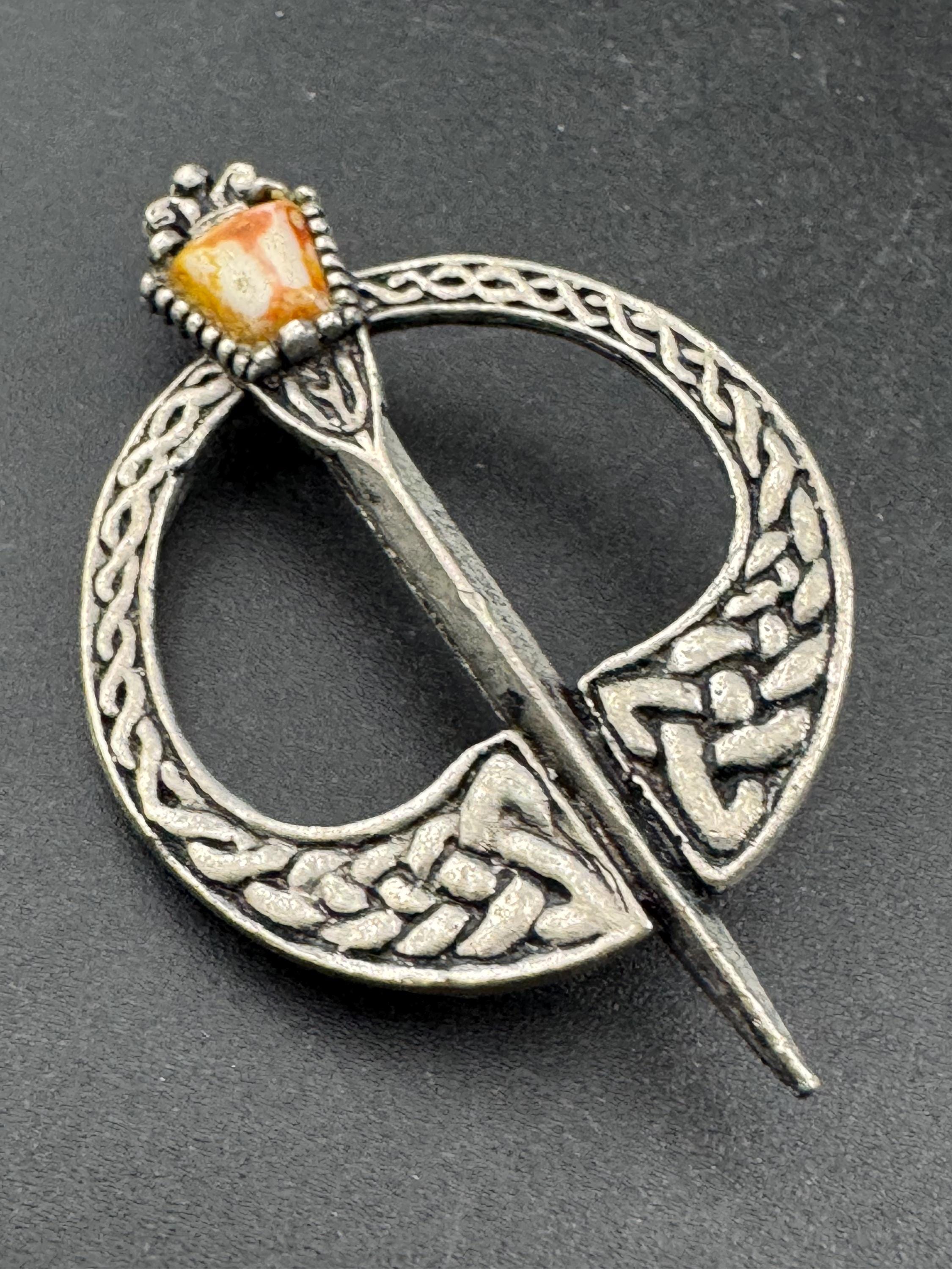 Signed Jacobite Vintage silver tone Scottish Celtic sword brooch