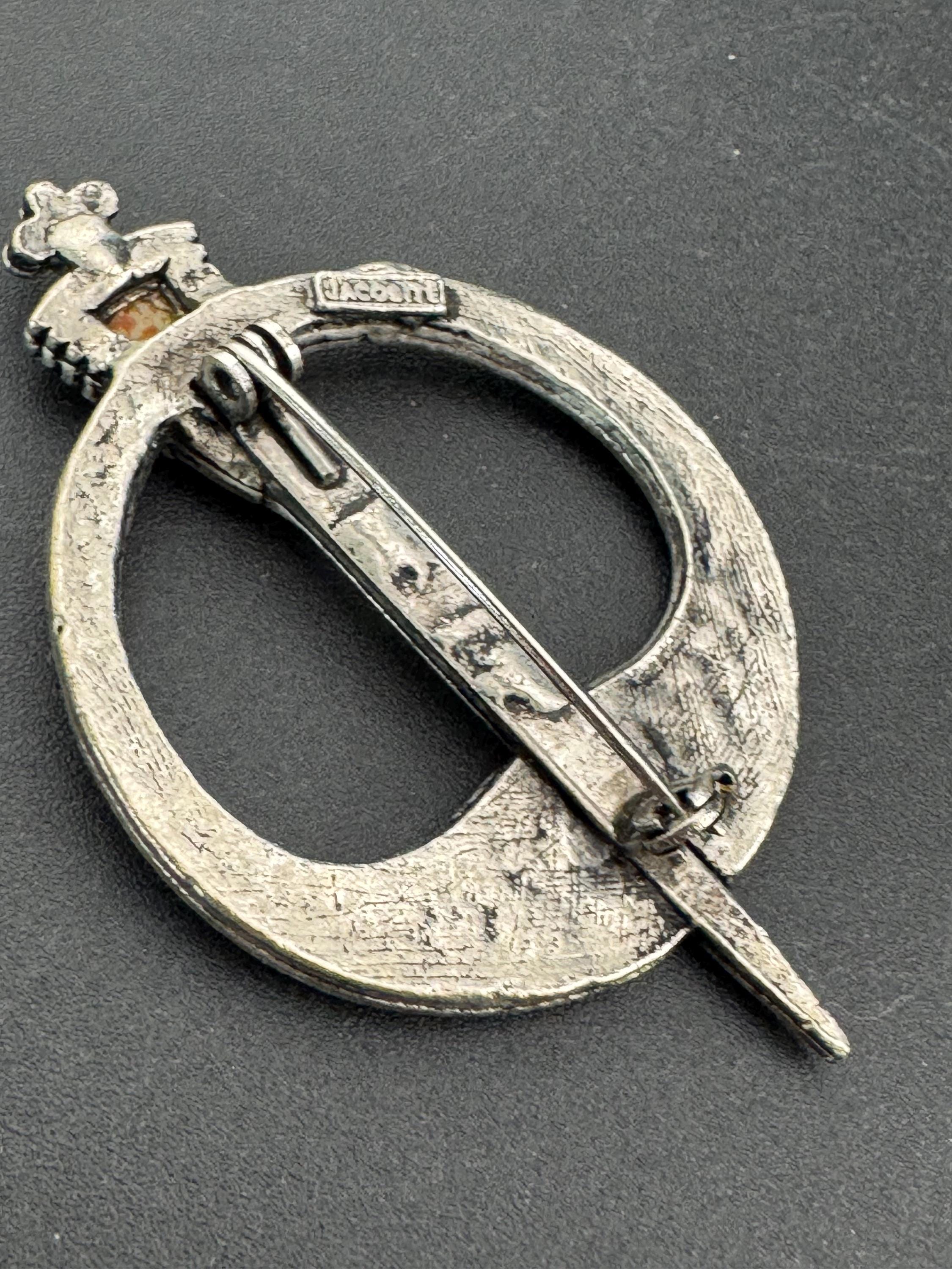 Signed Jacobite Vintage silver tone Scottish Celtic sword brooch
