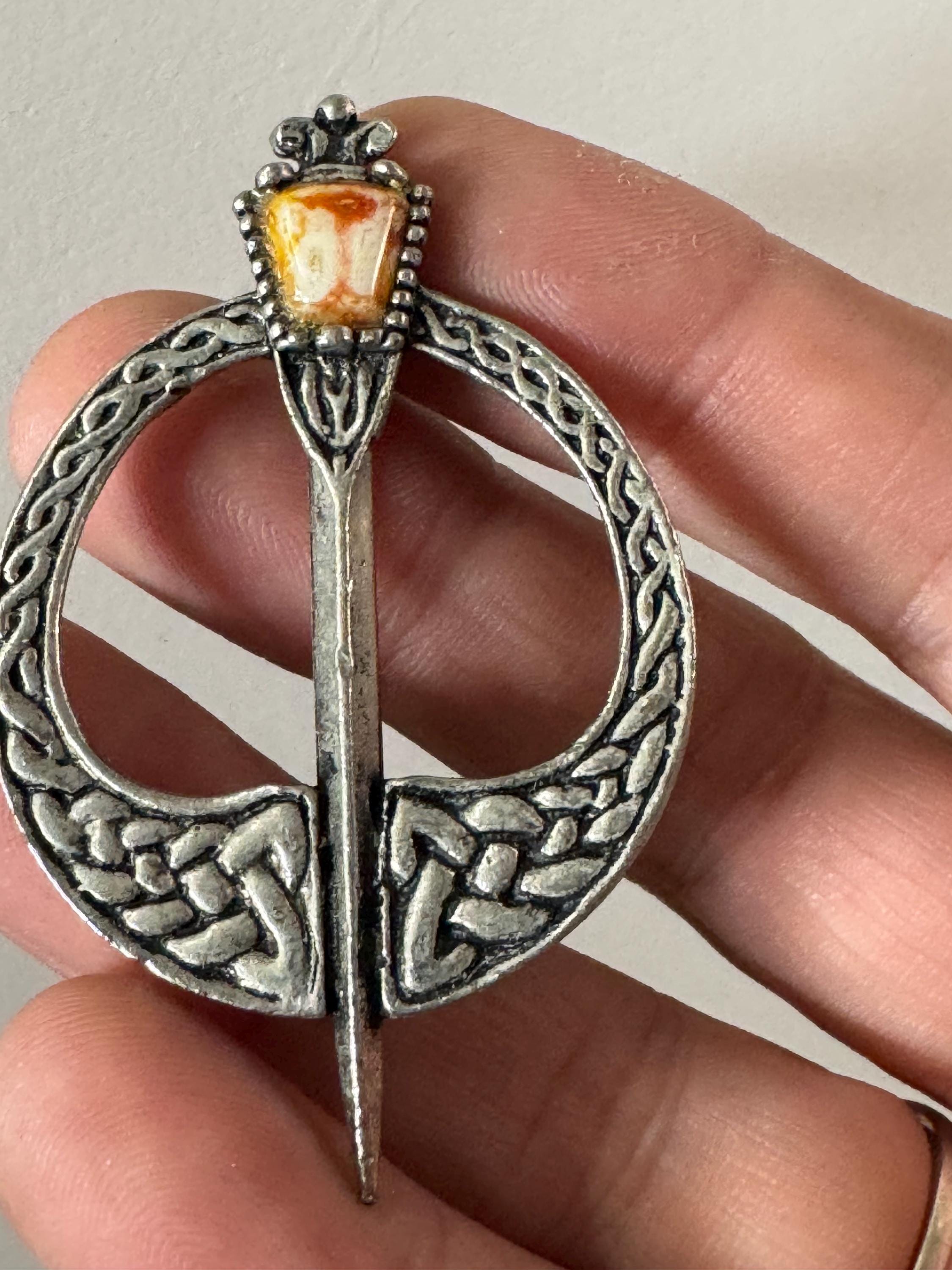 Signed Jacobite Vintage silver tone Scottish Celtic sword brooch