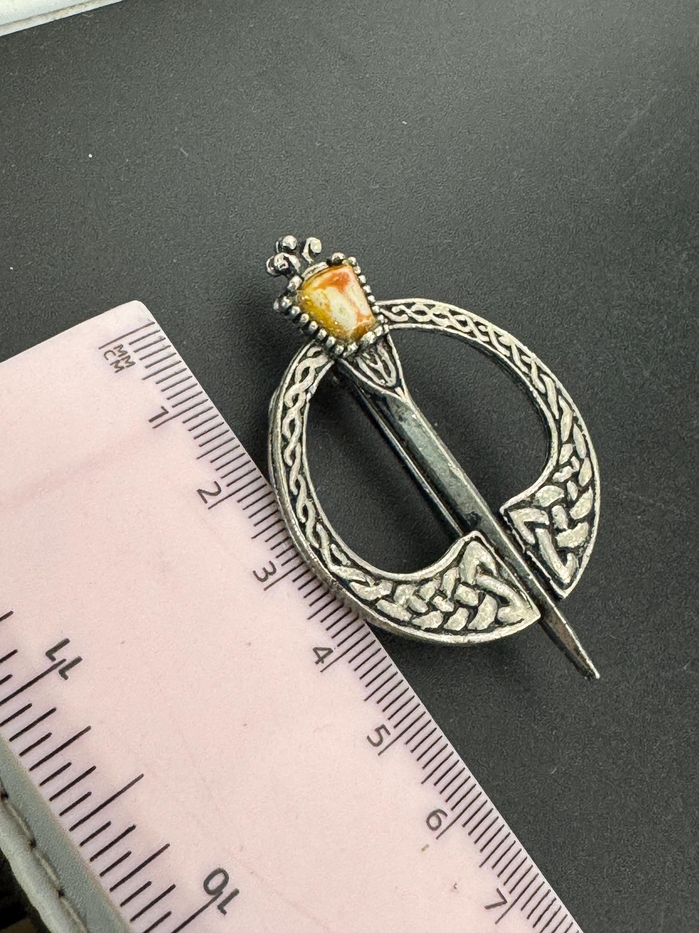 Signed Jacobite Vintage silver tone Scottish Celtic sword brooch