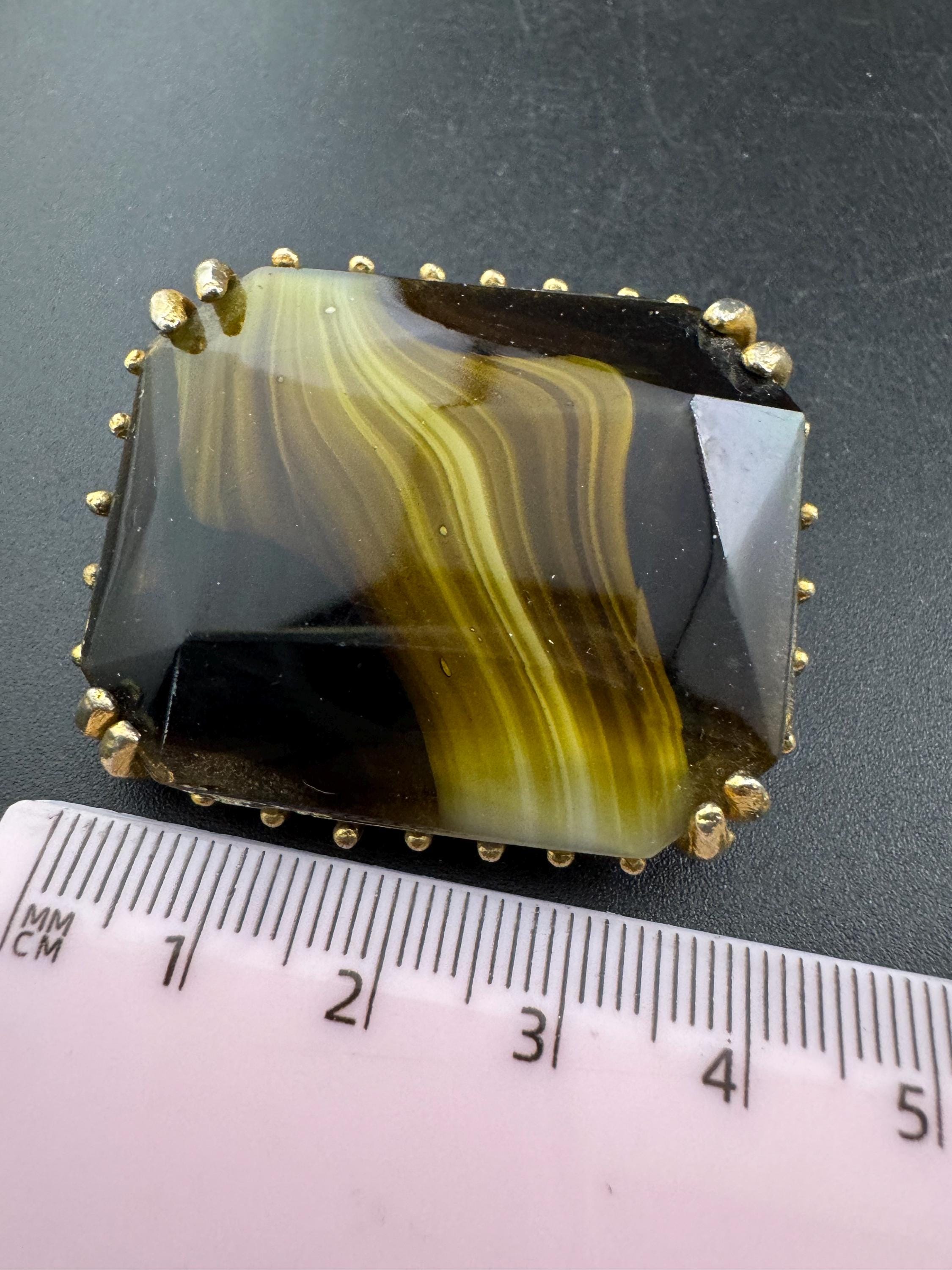 Vintage Celtic Brooch: Faux Agate Givre Glass, Scottish Style