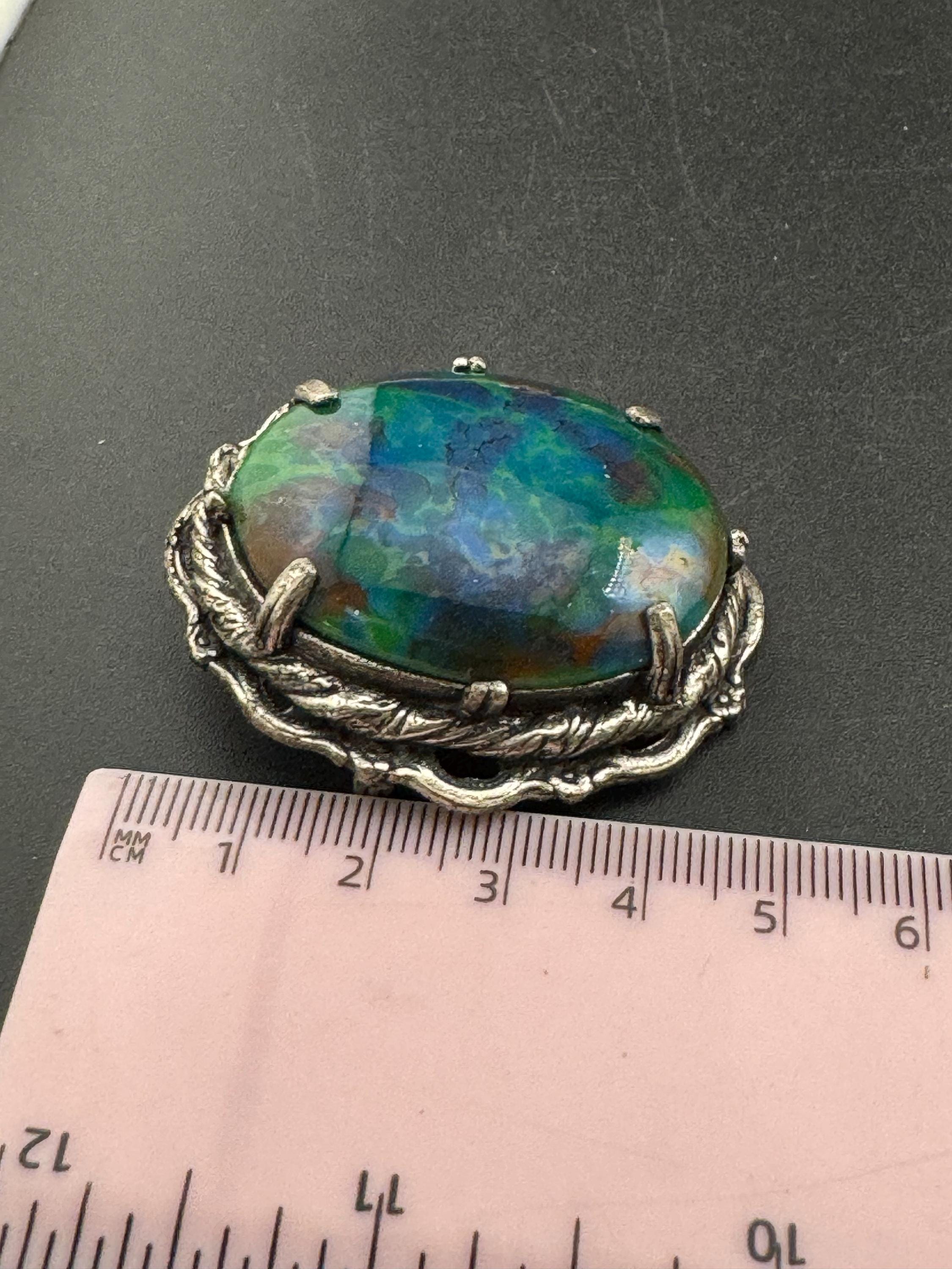 Vintage Oversized Celtic Brooch: Faux Agate Glass, Silver Tone