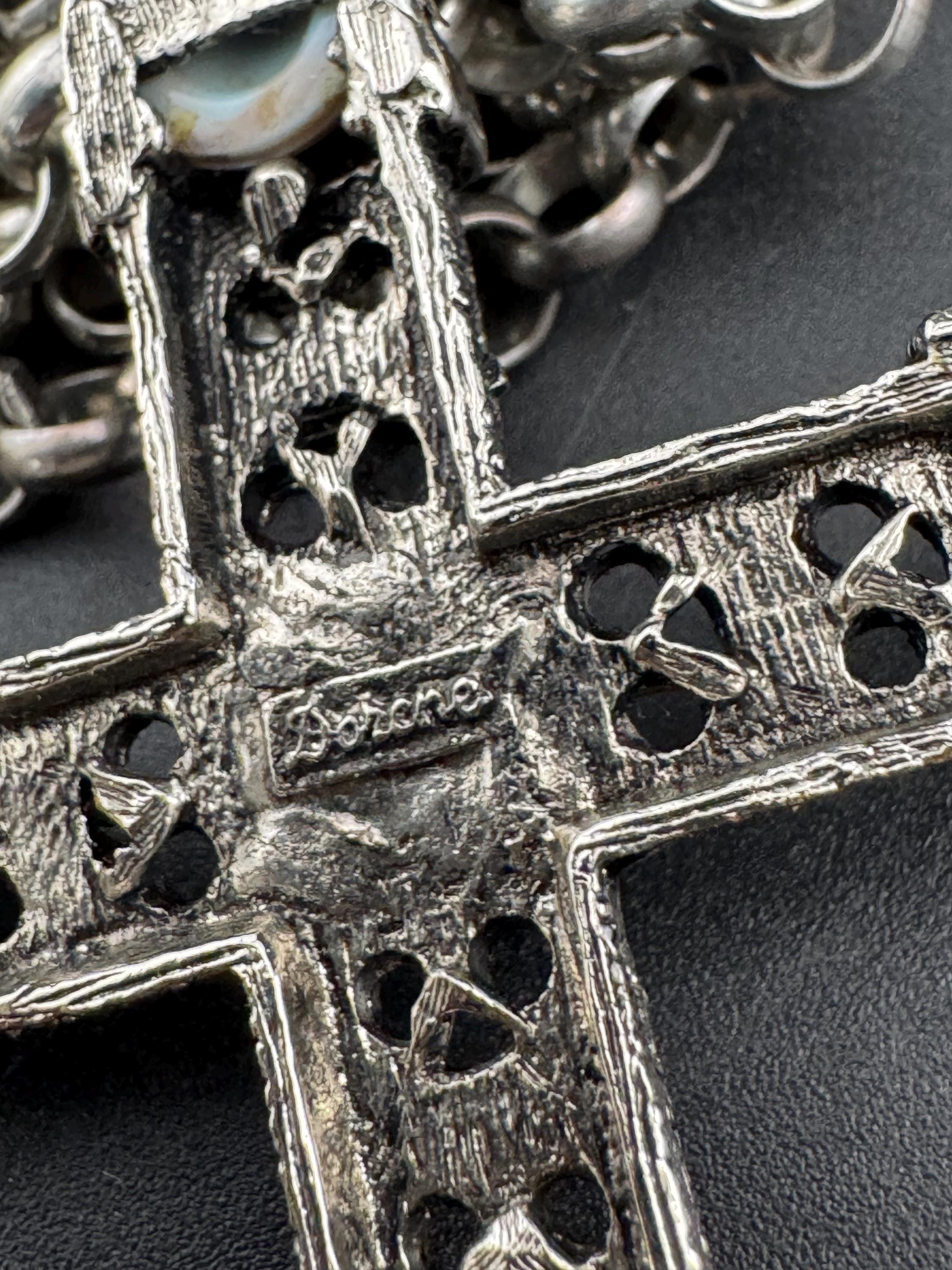 Vintage Dorene Celtic Cross Pendant: Marbled Faux Gemstone, Silver Tone