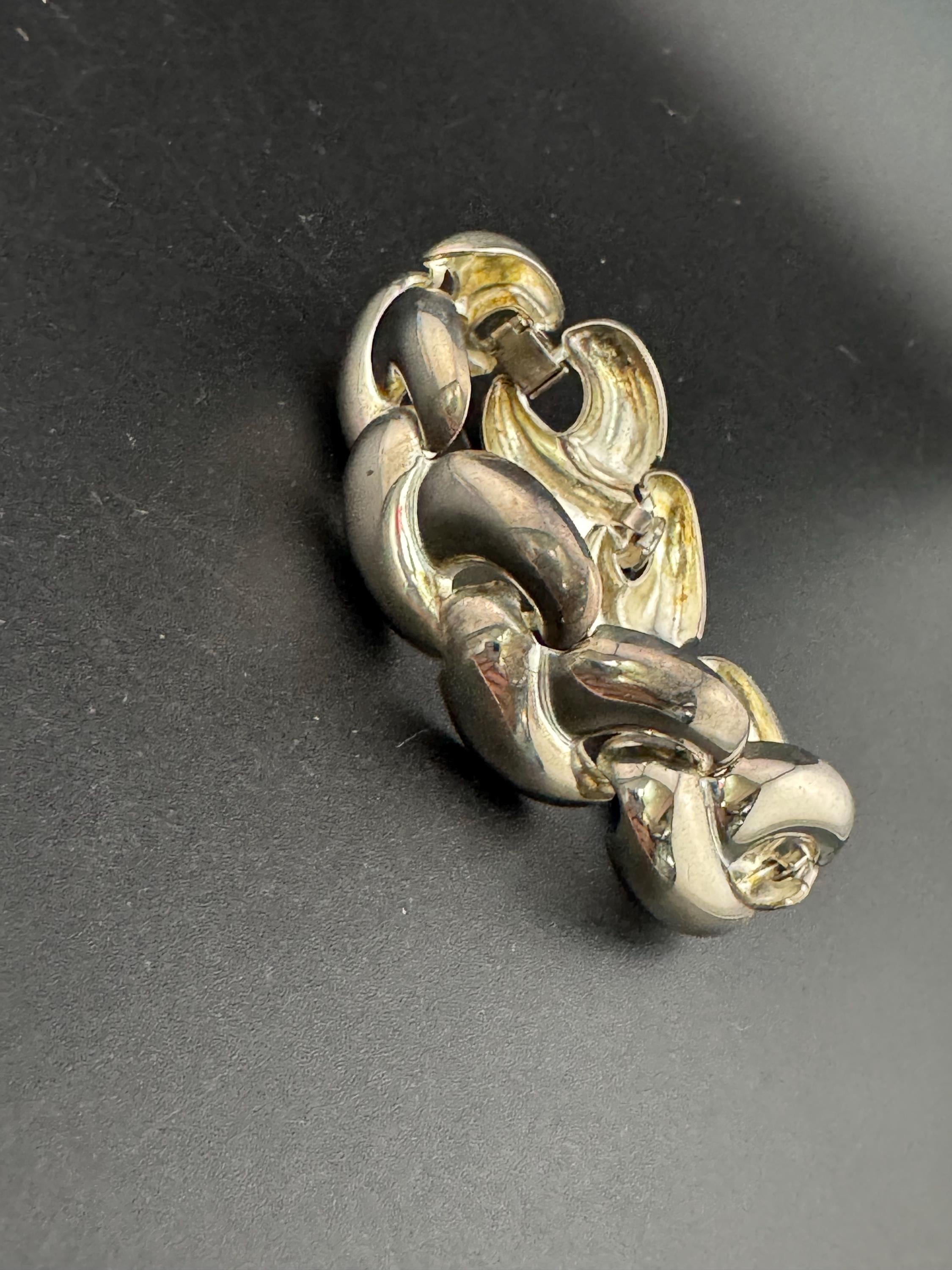 Early retro modernist silver tone embossed wide chunky statement bracelet 18.5cm 1980s 1990s