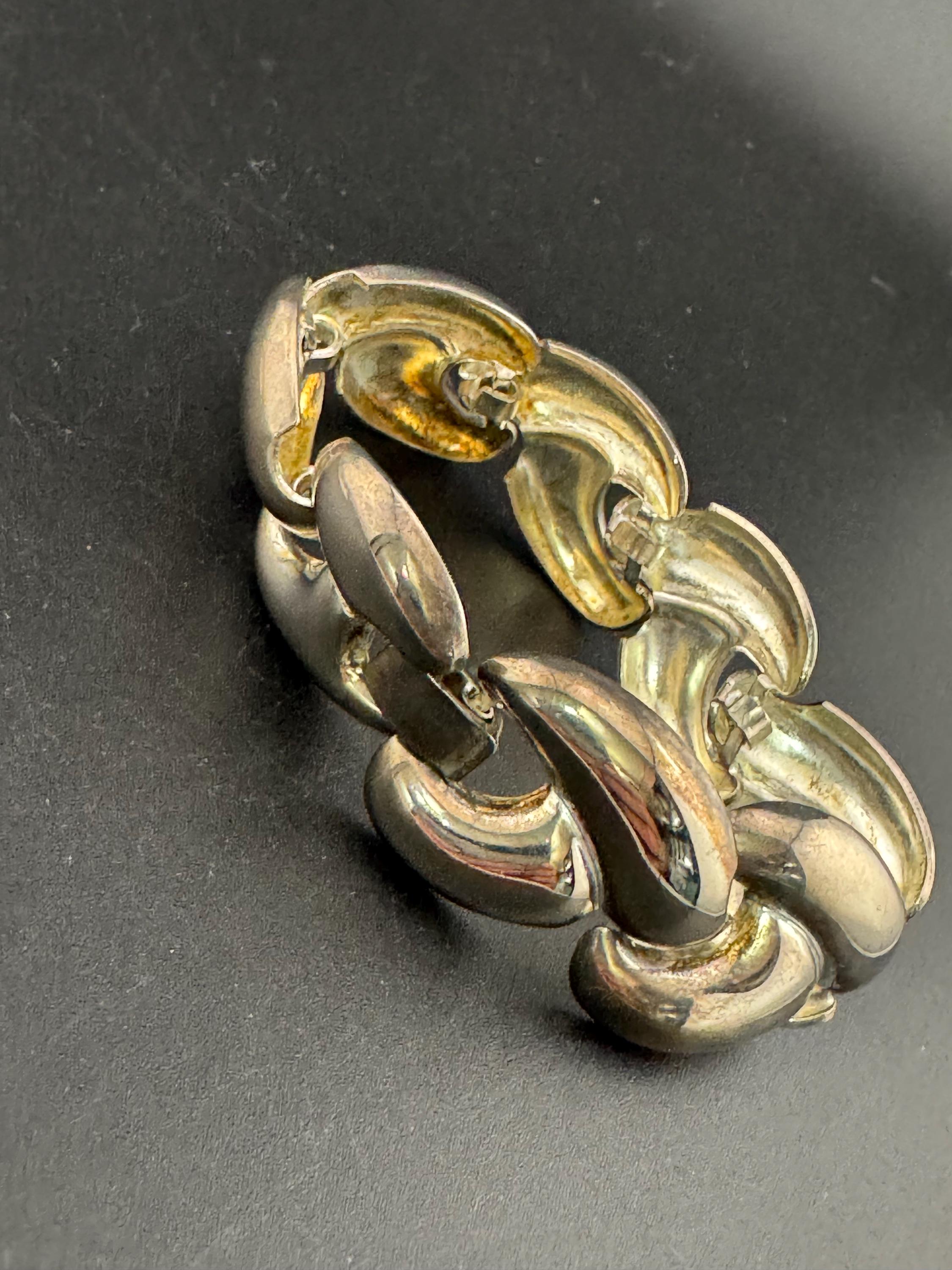 Early retro modernist silver tone embossed wide chunky statement bracelet 18.5cm 1980s 1990s