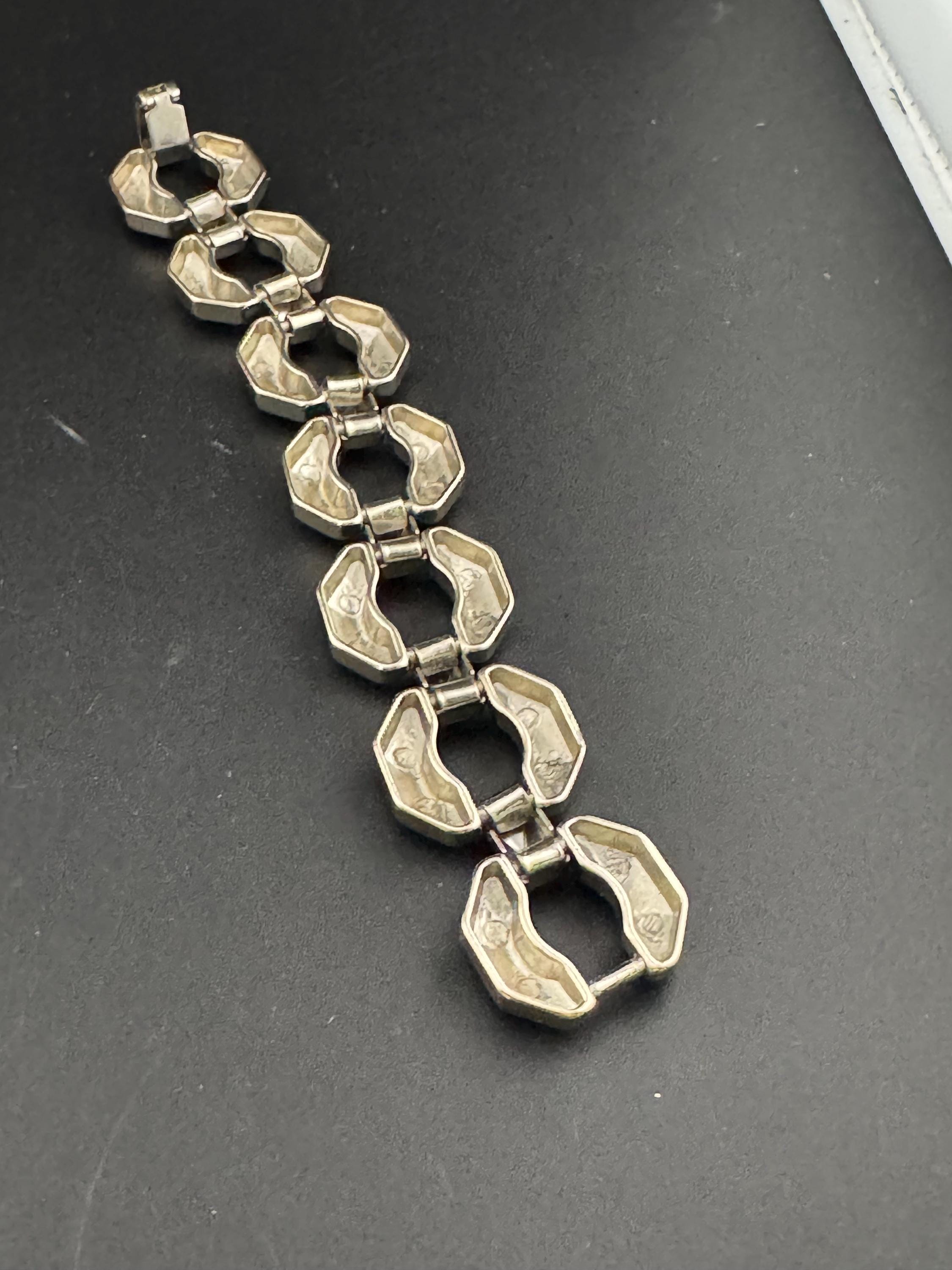 Retro modernist silver tone wide chunky geometric cable  bracelet 18.5cm 1980s 1990s