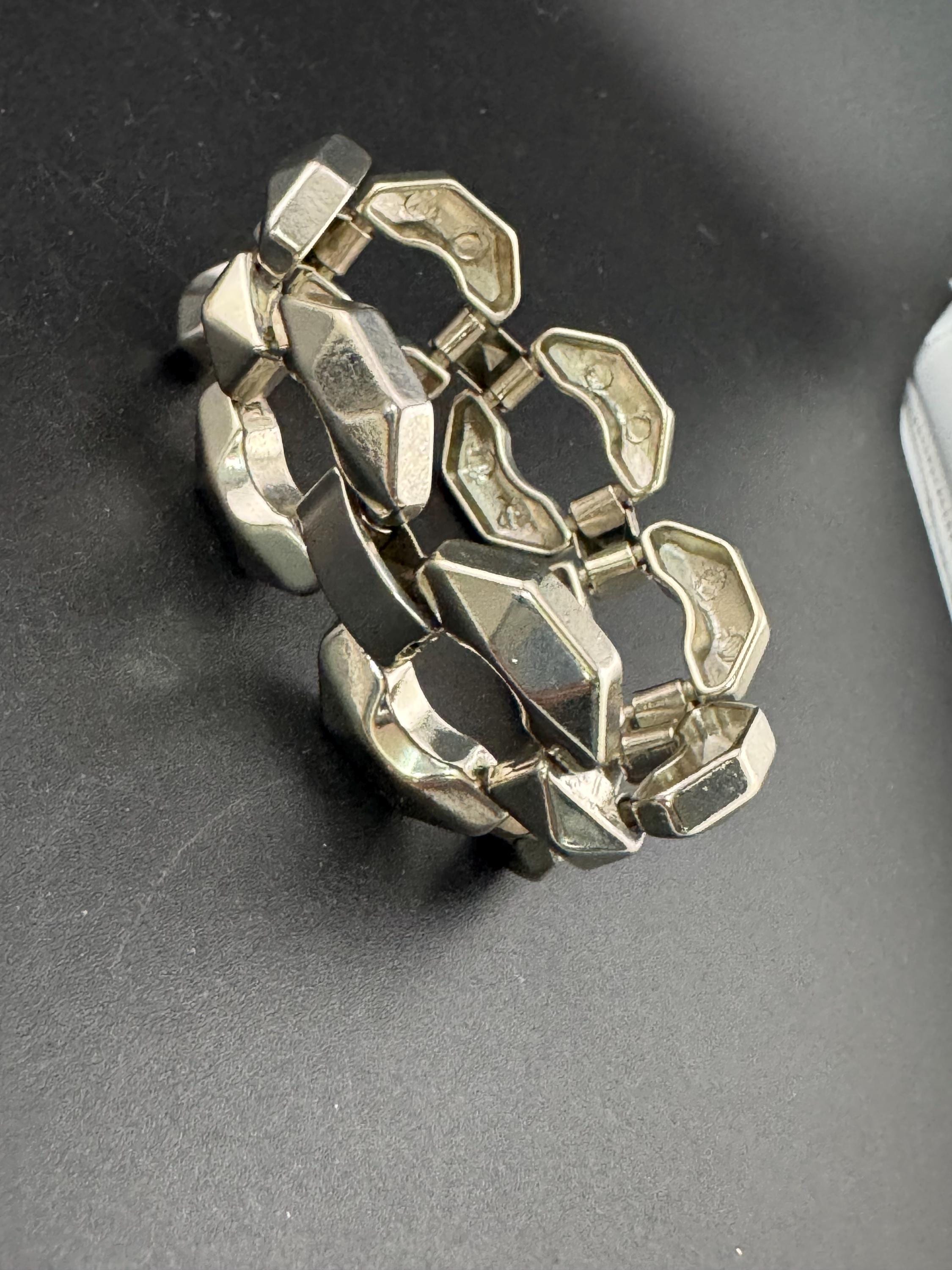 Retro modernist silver tone wide chunky geometric cable  bracelet 18.5cm 1980s 1990s