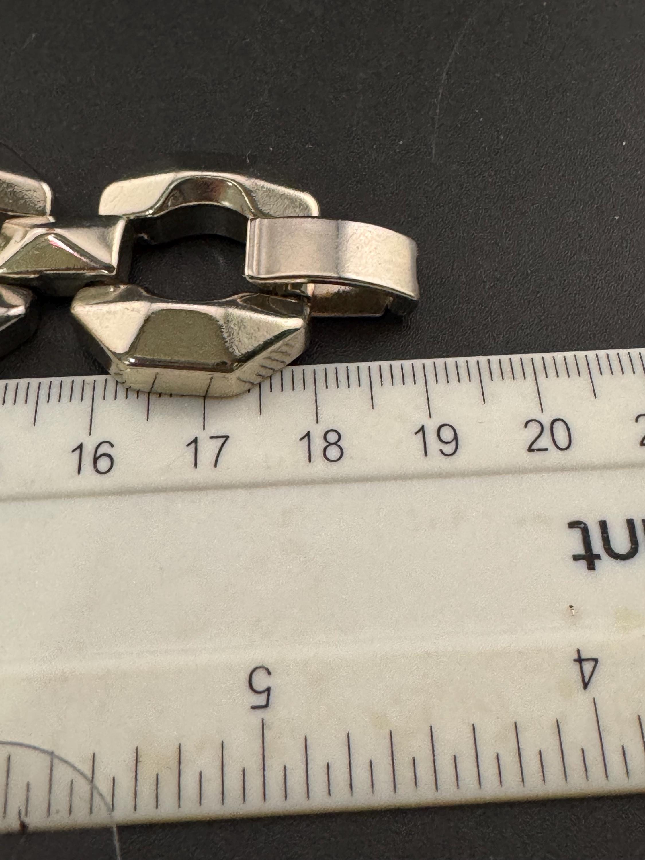 Retro modernist silver tone wide chunky geometric cable  bracelet 18.5cm 1980s 1990s
