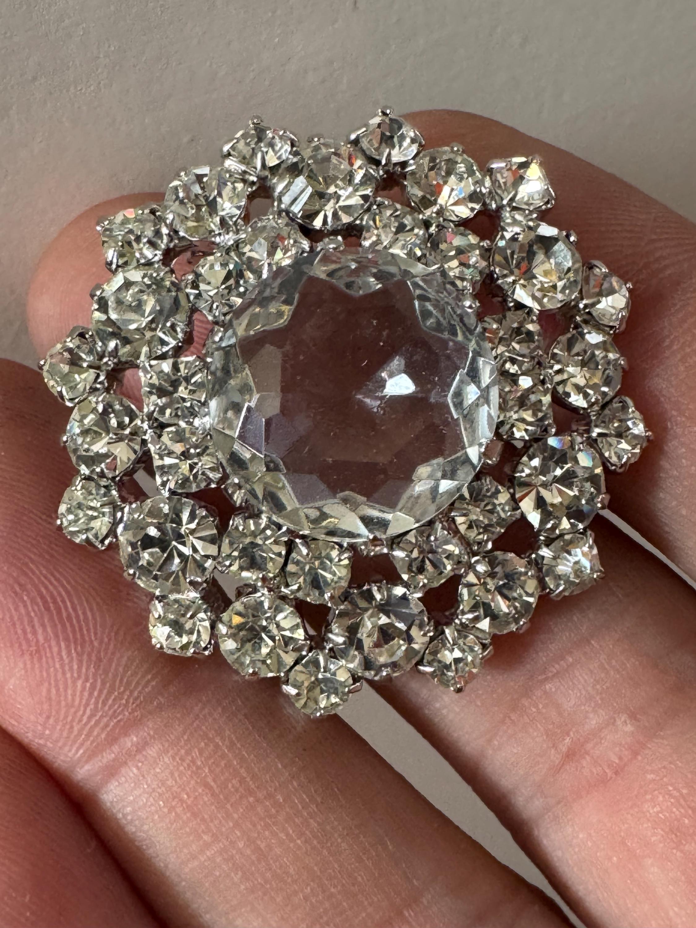 Vintage Swarovski Crystal Brooch: 1980s Silver Diamanté