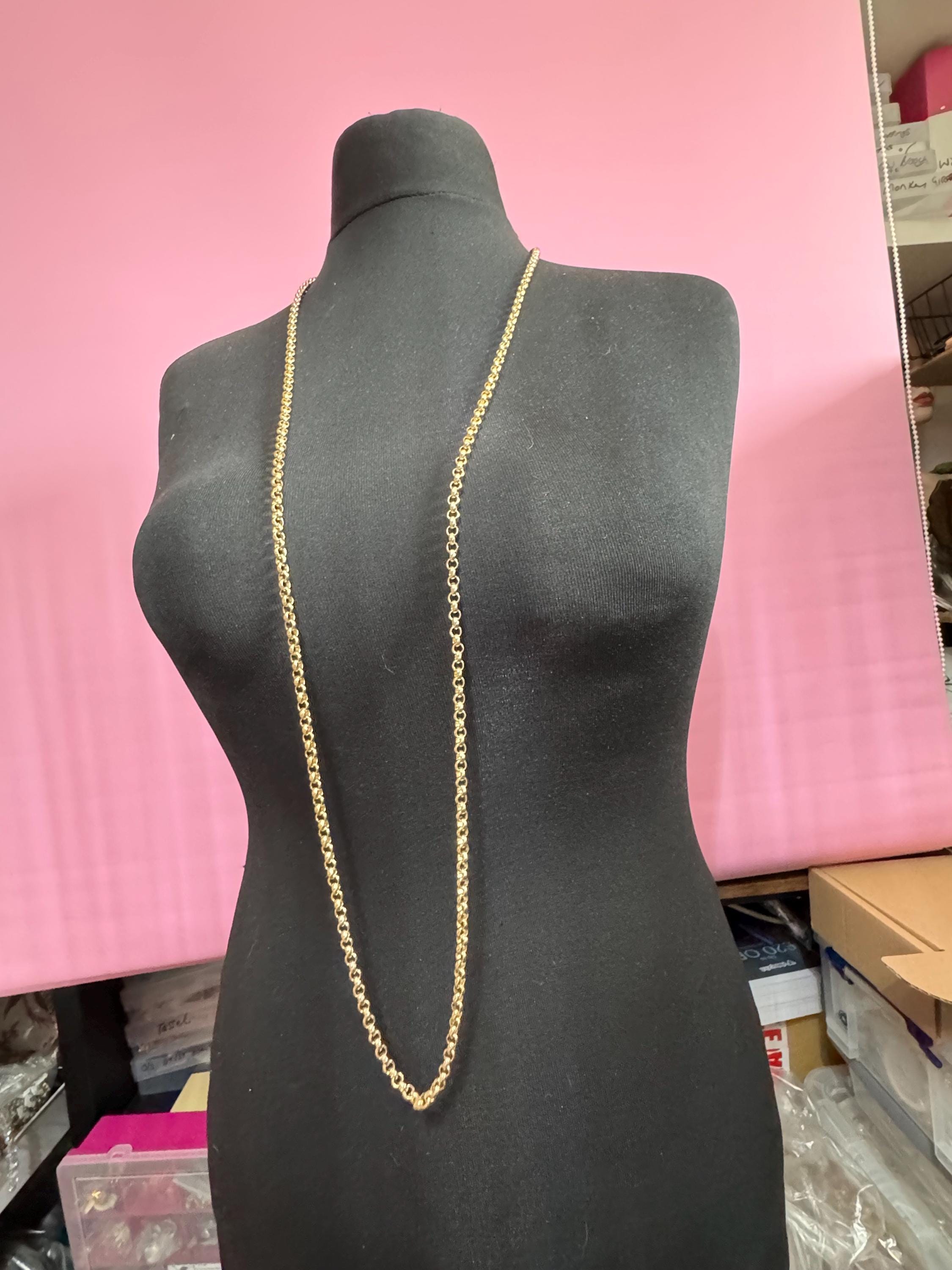 Vintage 80s Gold Plated Belcher Chain Necklace: 120cm Long