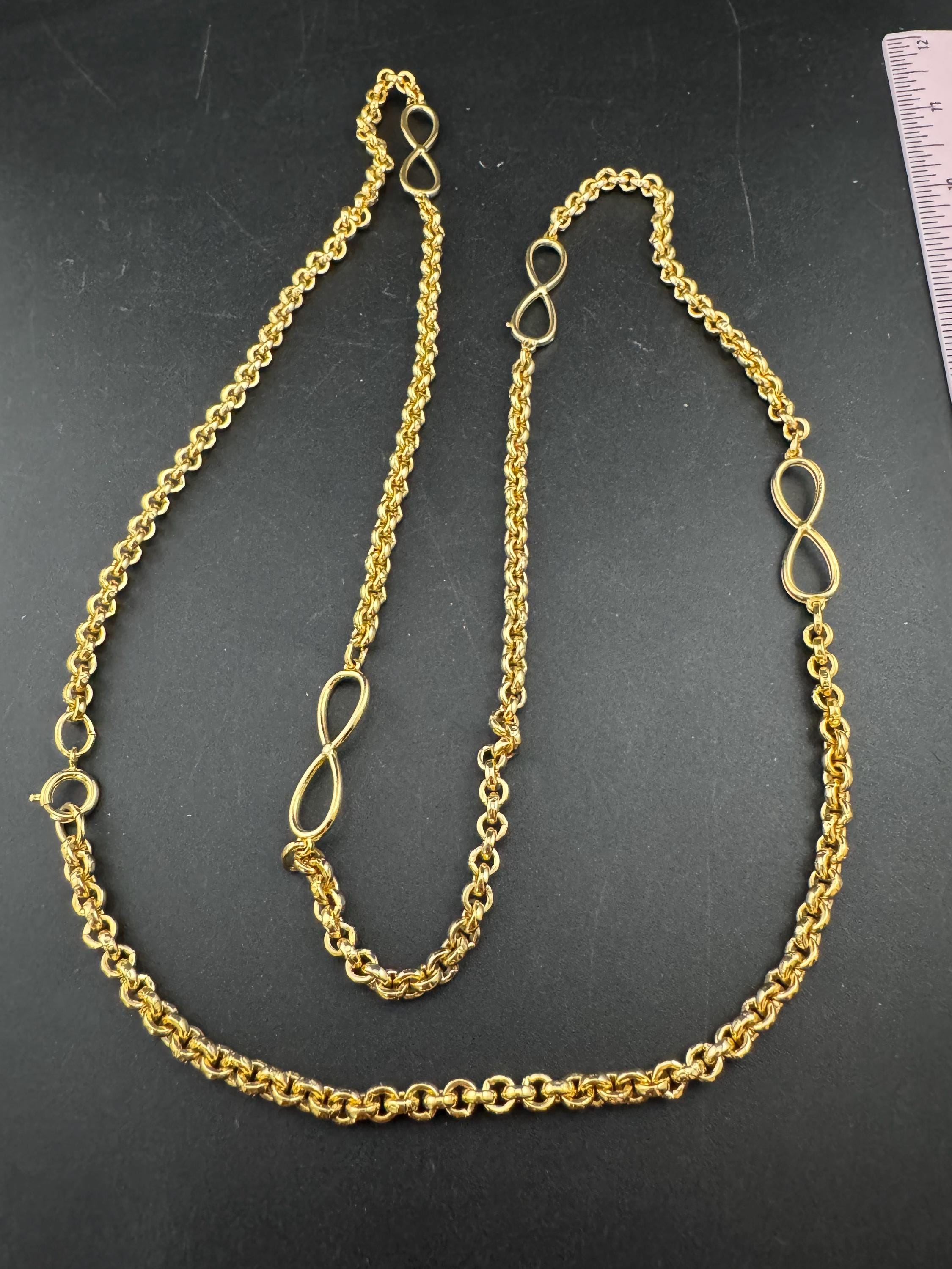 95cm long 1980s thick gold plated fancy rolo belcher link station necklace for layering